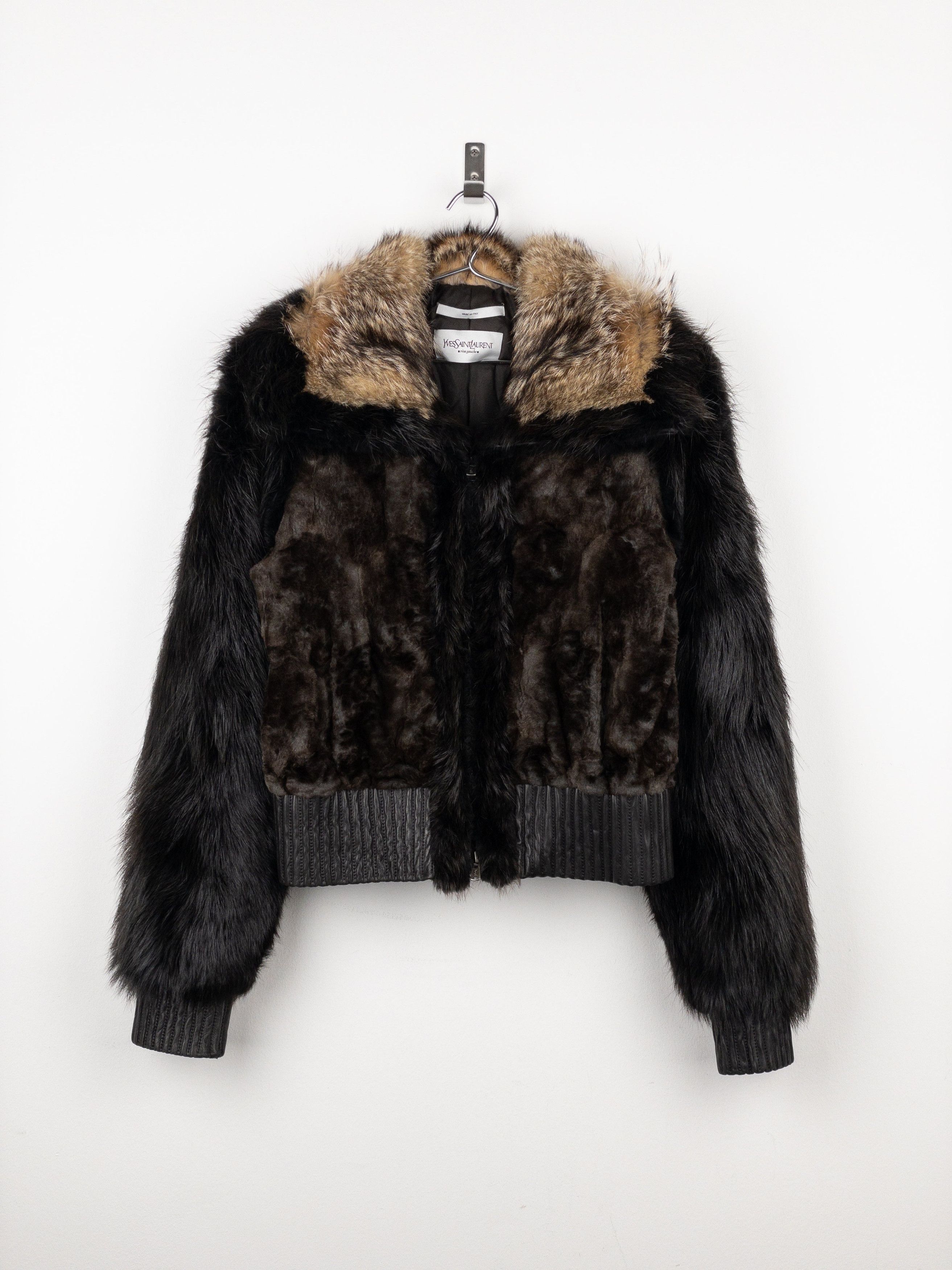 Yves Saint Laurent Rive Gauche by Tom Ford 2000s Fur Leather Bomber Jacket Size S / US 4 / IT 40 - 1 Thumbnail