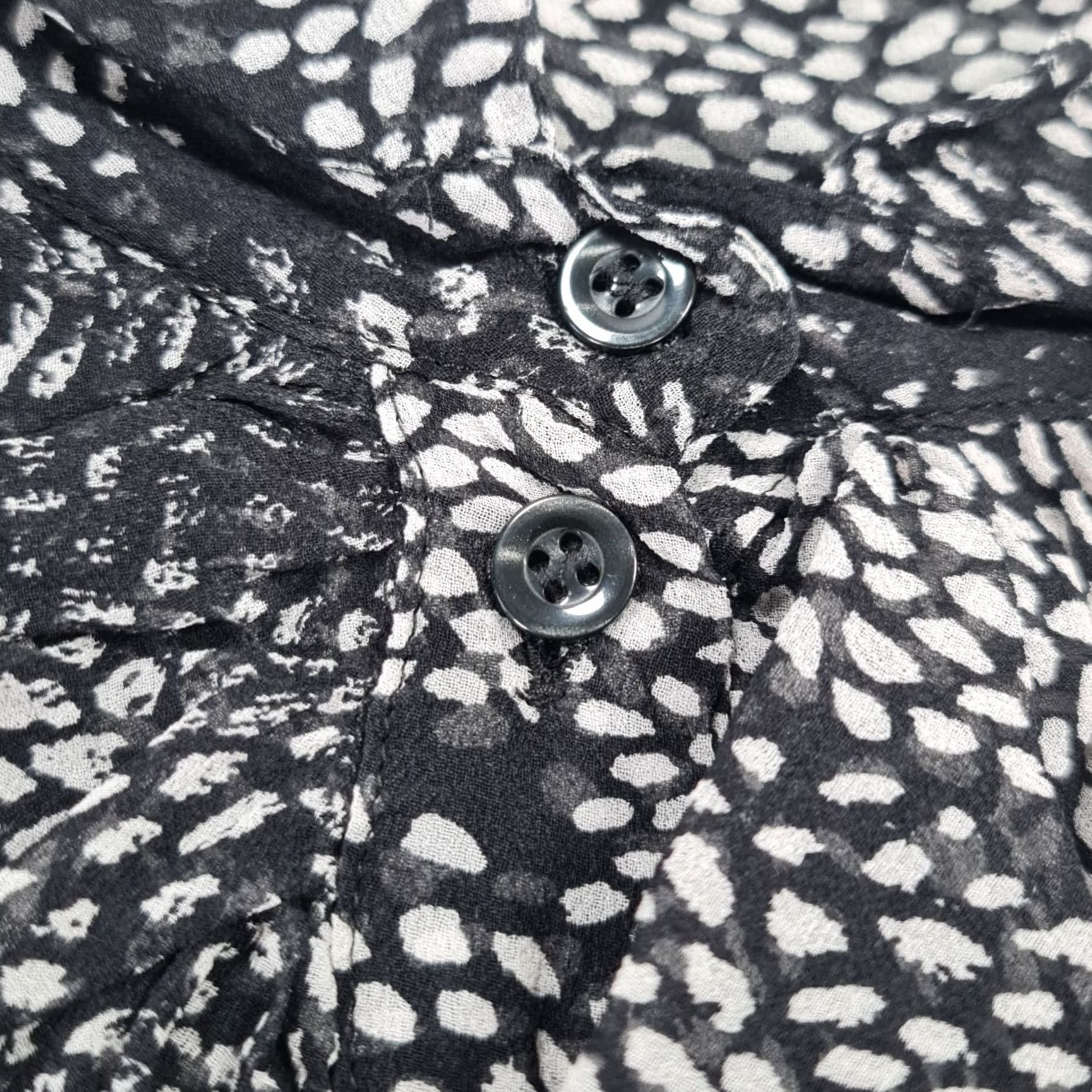 Vintage Kookai Blouse Black 40 Long Sleeve Sheer Ruffle Front Satin Polka Dot Casual Womens Blouse Size S / US 4 / IT 40 - 4 Thumbnail