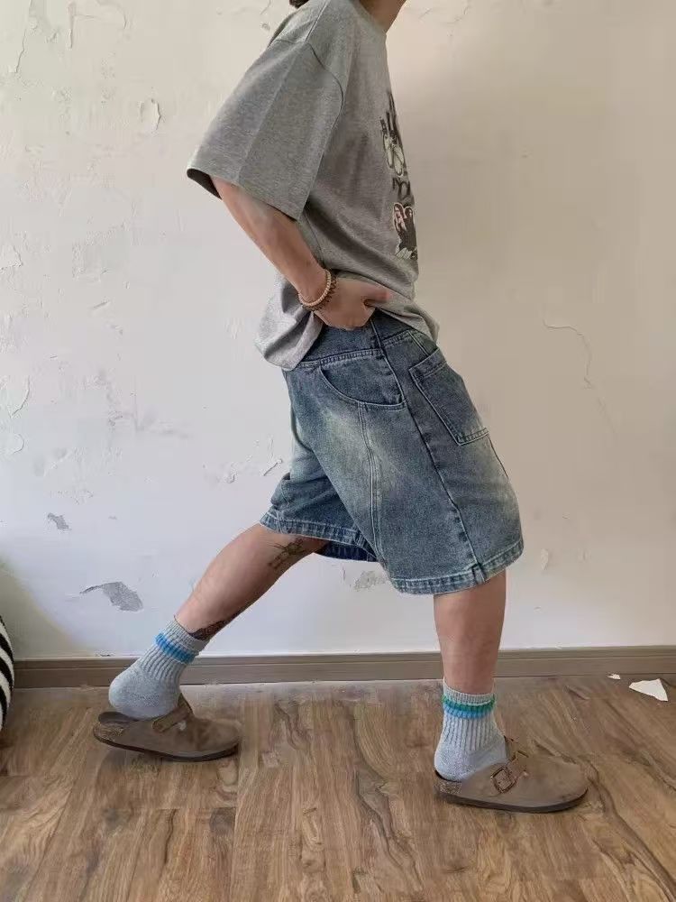 Vintage Blue Washed Vintage Patchwork Denim Shorts Size US 32 / EU 48 - 3 Thumbnail