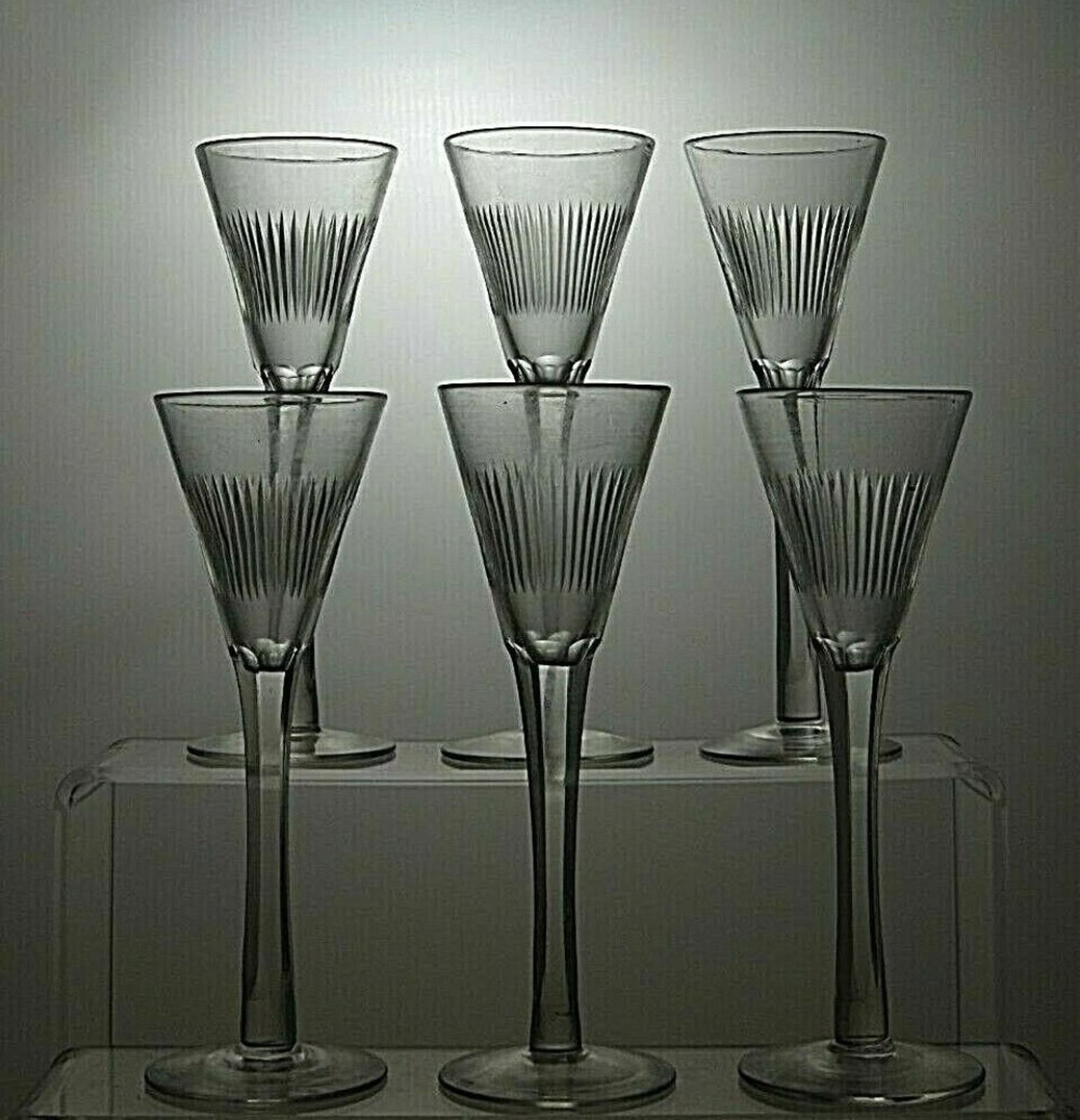Long stemmed Set Of 6 Cut Crystal Sherry Glasses 5 3/4