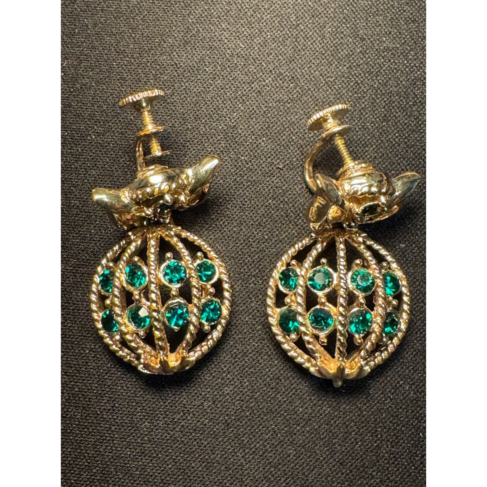 Other Vintage Coro Screw Back Green Rhinestone Danagle Earrings Size ONE SIZE - 2 Thumbnail