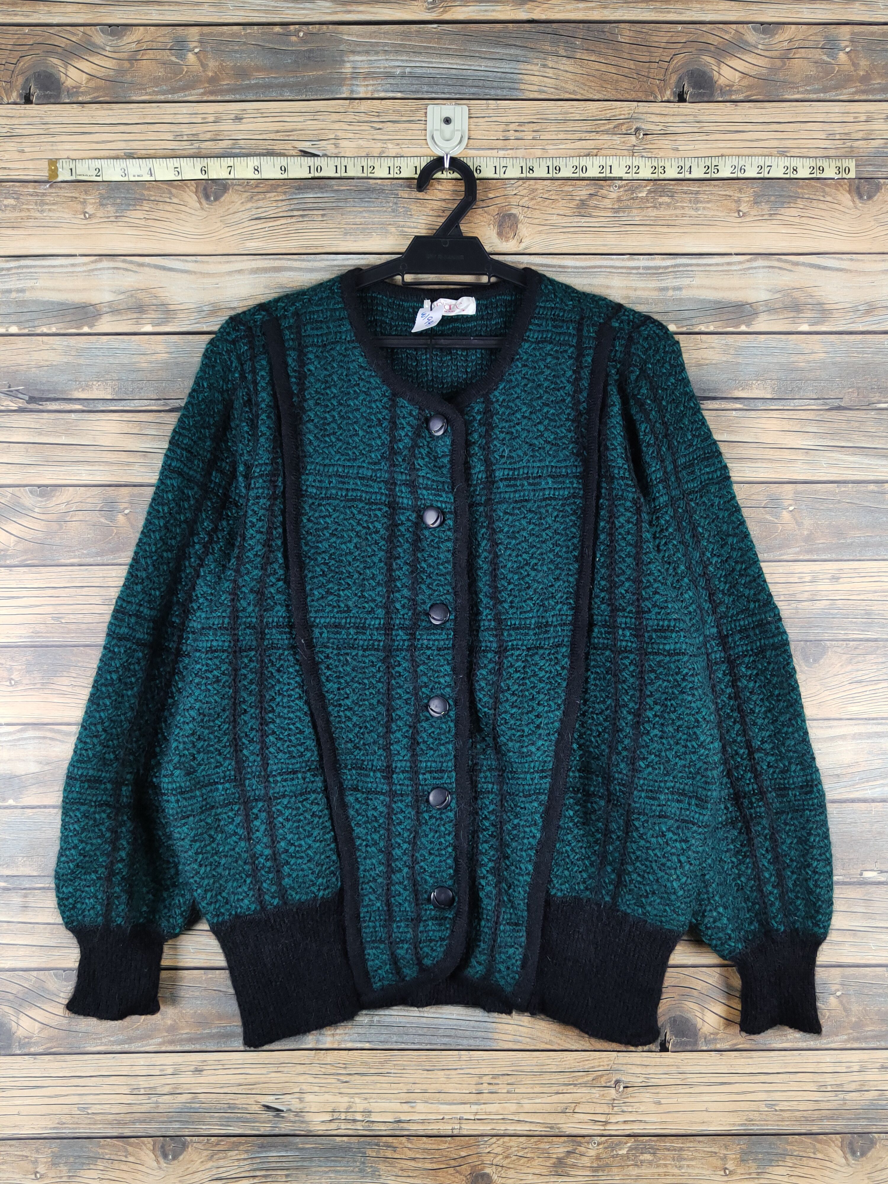 Homespun Knitwear Piare Black Green Knitwear Cardigan #W1941 Size M / US 6-8 / IT 42-44 - 1 Thumbnail