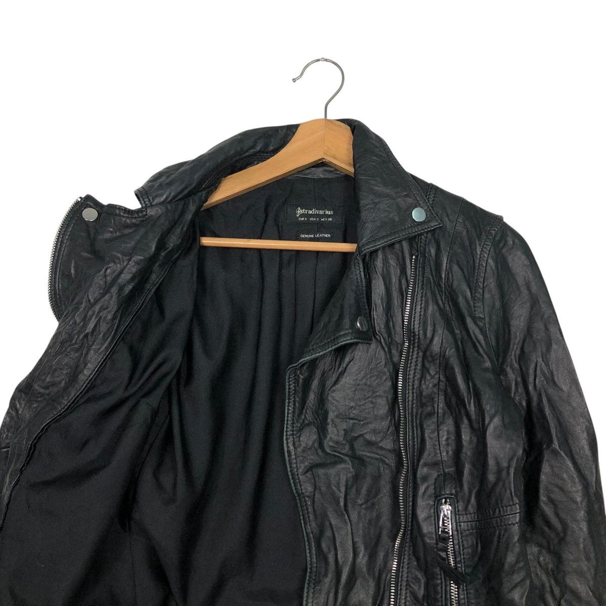 Japanese Brand 🔥VINTAGE BIKER LEATHER JACKET DOUBLE COLLAR STRADIVARIUS Size US S / EU 44-46 / 1 - 14 Thumbnail