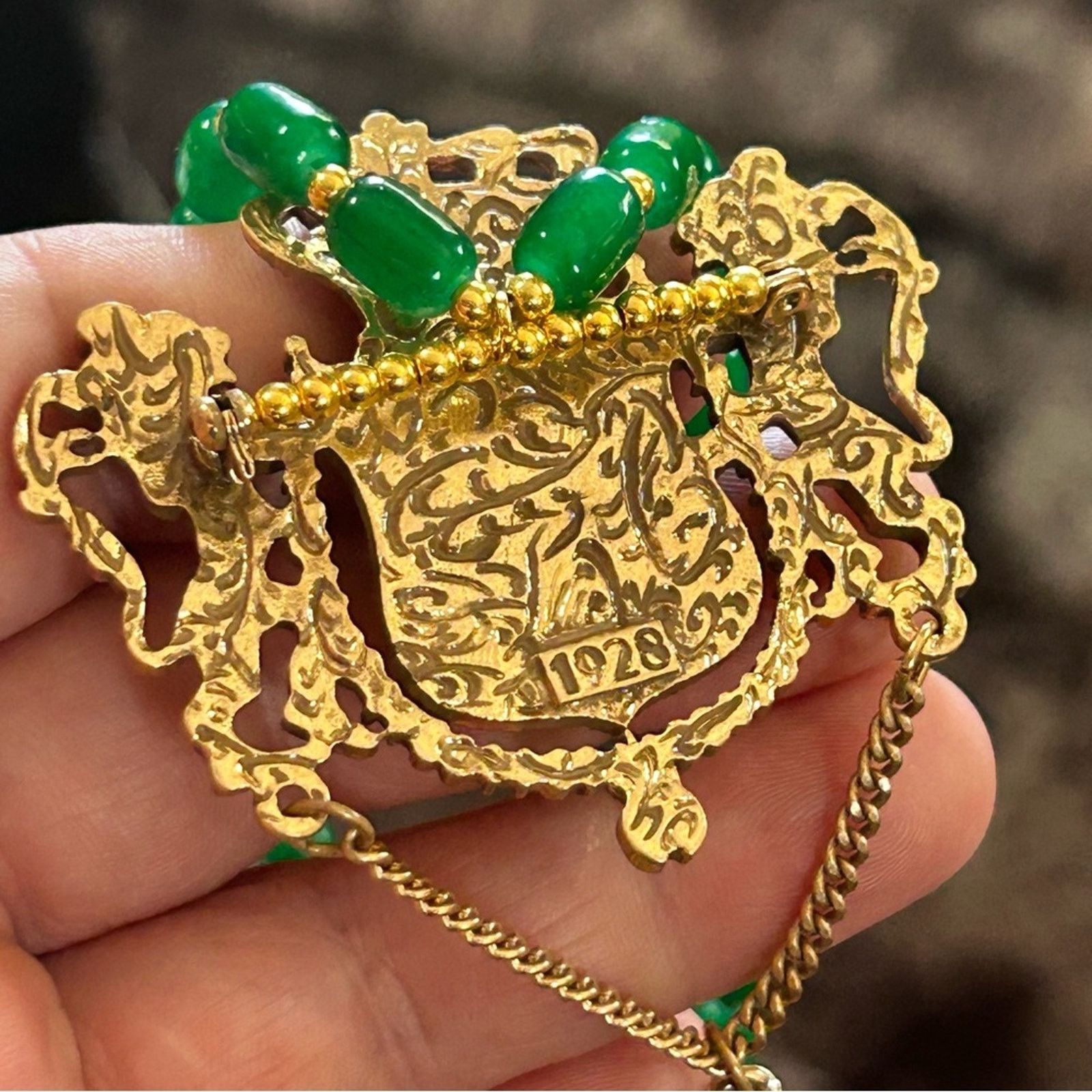 Handmade Handcrafted repurpose vintage lion crest jade necklace Size ONE SIZE - 9 Thumbnail