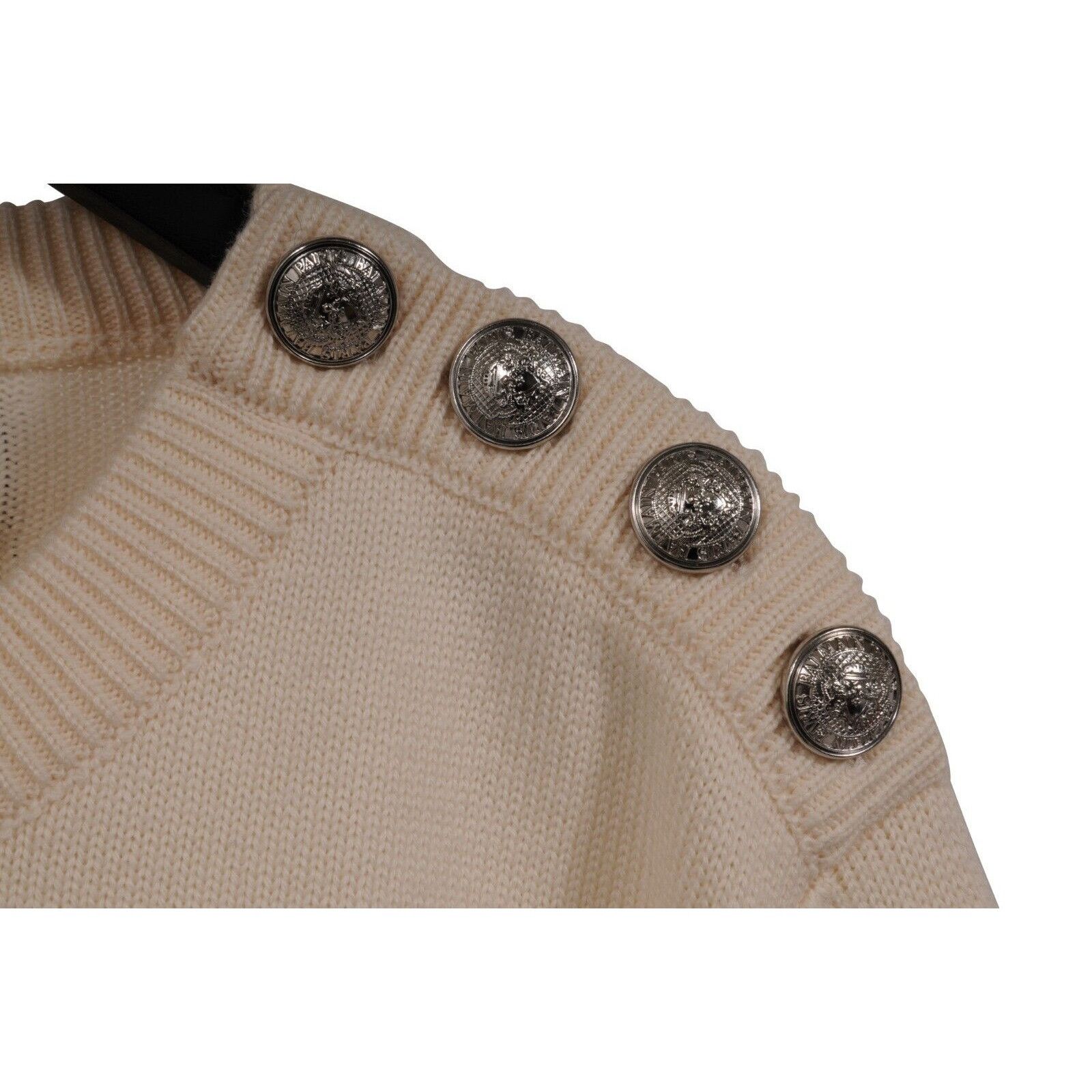 Balmain Glitter Stripped Sweater Cream Silver Wool Size US L / EU 52-54 / 3 - 5 Thumbnail