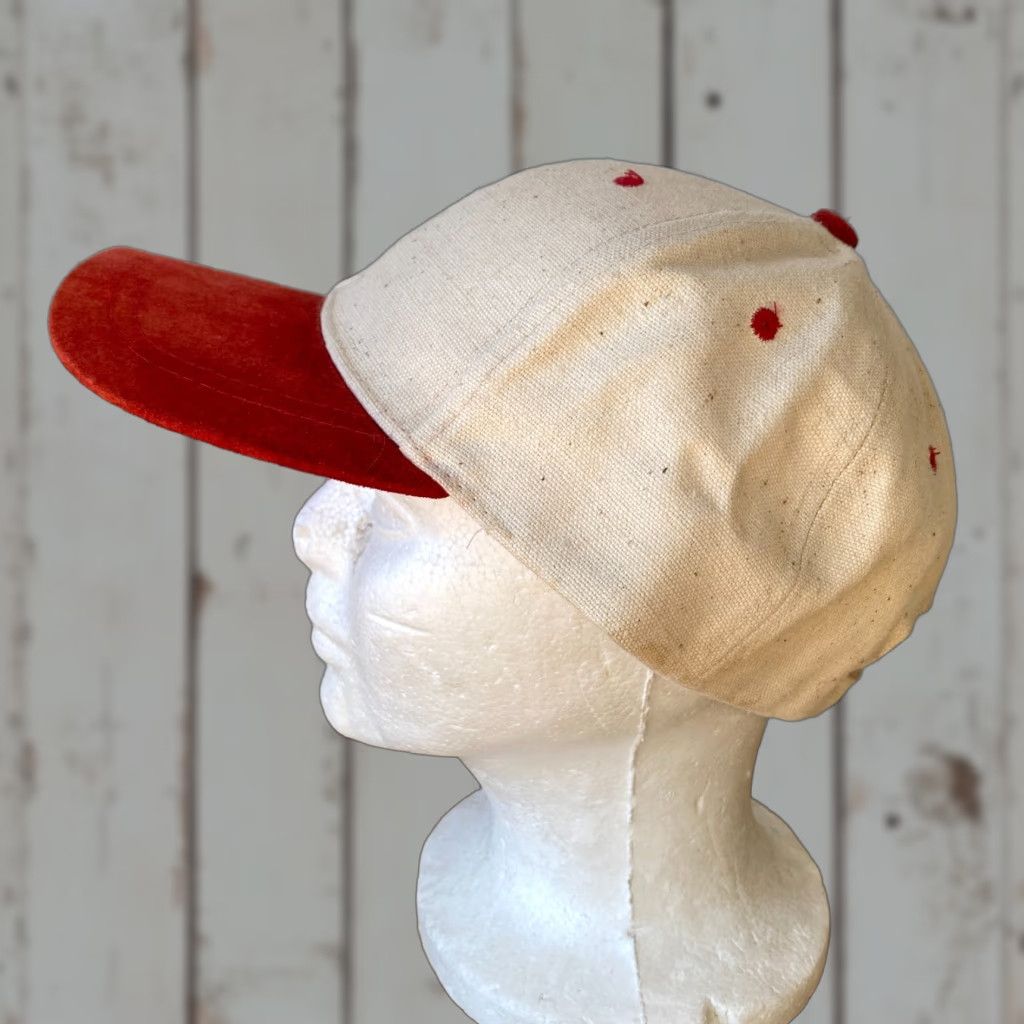 Vintage VINTAGE Nissin Dad Hat Baseball Cap Unisex Adults One Size Beige Ramie Canvas Tan Red Bill/Beige Size ONE SIZE - 1 Thumbnail