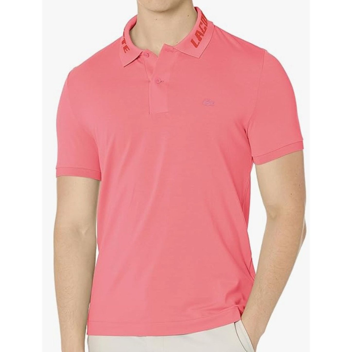 Lacoste Lacoste Mens Short Sleeve Branded Collar Polo Shirt Pink 2XL Size US XXL / EU 58 / 5 - 1 Thumbnail