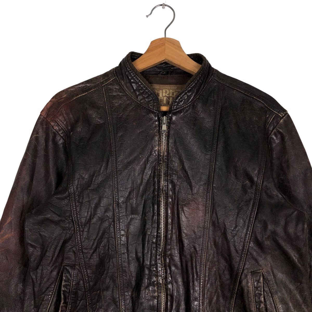 Japanese Brand 🔥Vtg Leather Jacket Three Man Japan Issey Miyake Japan Size US L / EU 52-54 / 3 - 3 Thumbnail
