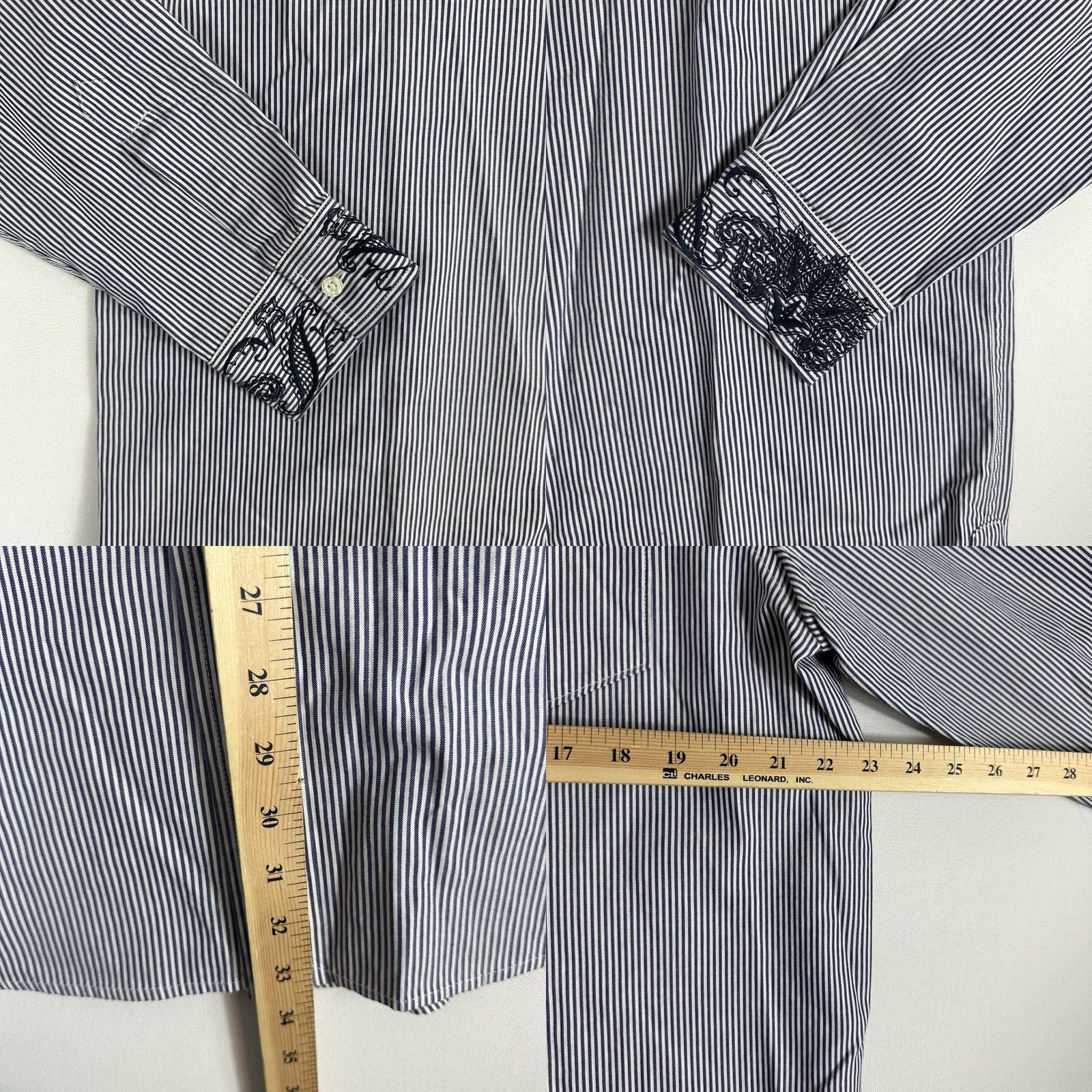 Lucky Brand LUCKY BRAND Button-Up Shirt Men XL Blue Embroidered Paisley Design Long Sleeve Casual All Seasons Regular Fit Size US XL / EU 56 / 4 - 8 Thumbnail