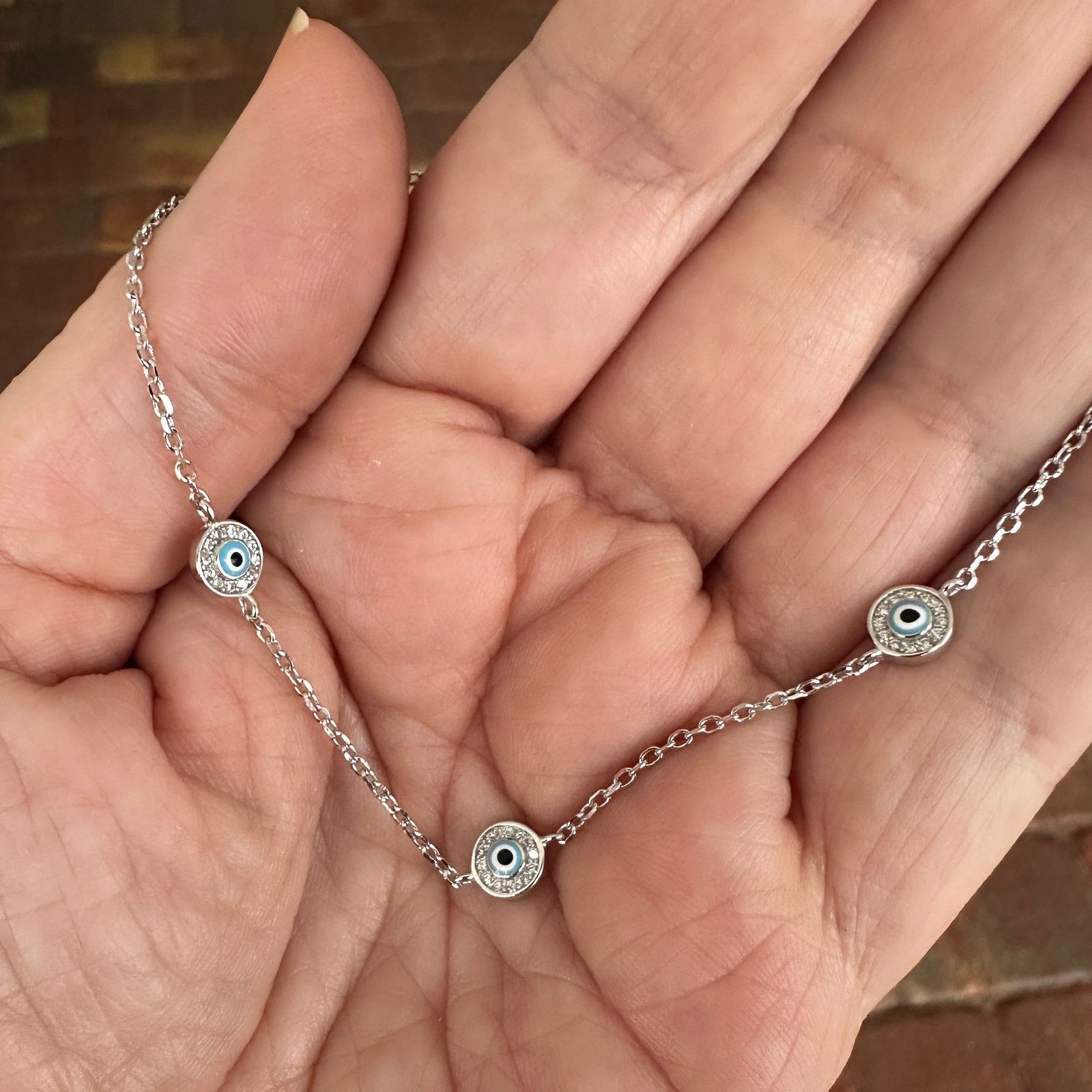 The Unbranded Brand 925 Sterling Silver Evil Eye CZ Anklet Size ONE SIZE - 5 Thumbnail