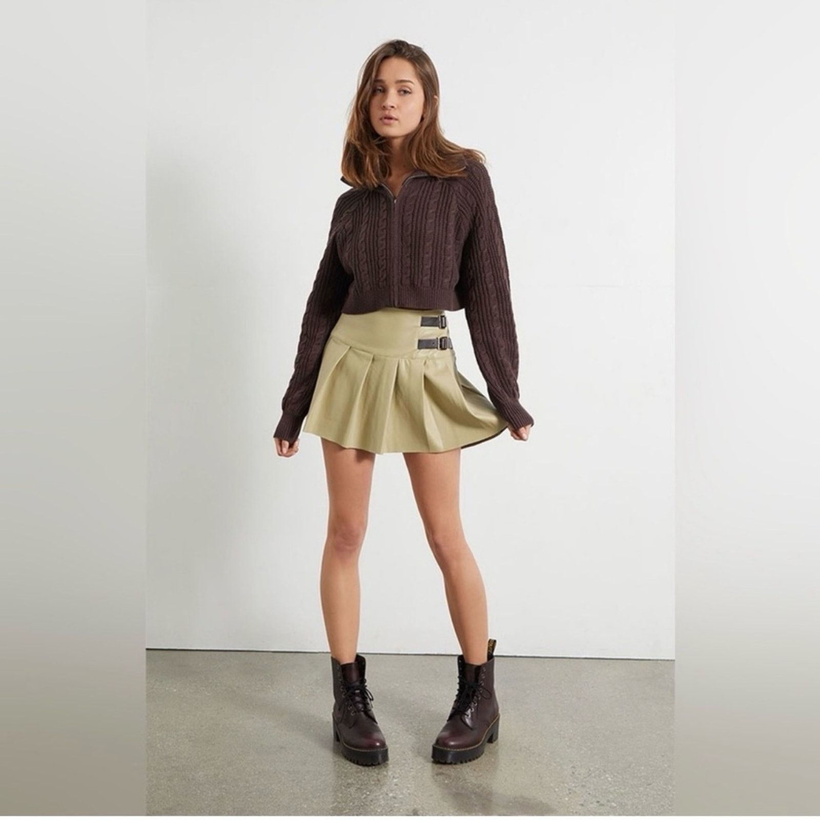 WeWoreWhat New Faux Leather Pleated Skirt with Buckle Accents size S Size 27" / US 4 / IT 40 - 2 Thumbnail