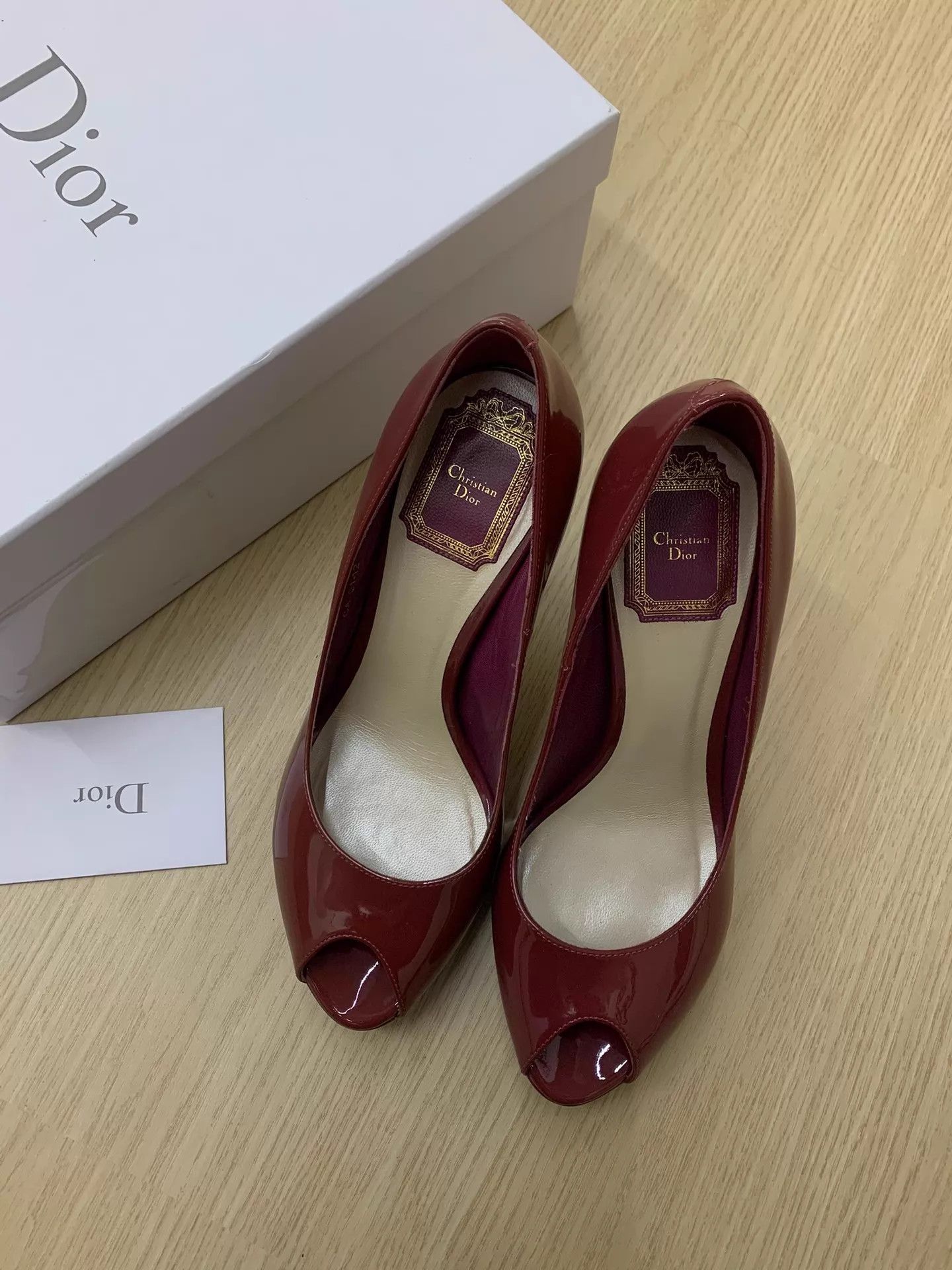 Dior Dior Patent Leather Wine Red Open Toe Heels EU37 Boxed Size US 6.5 / IT 36.5 - 1 Thumbnail