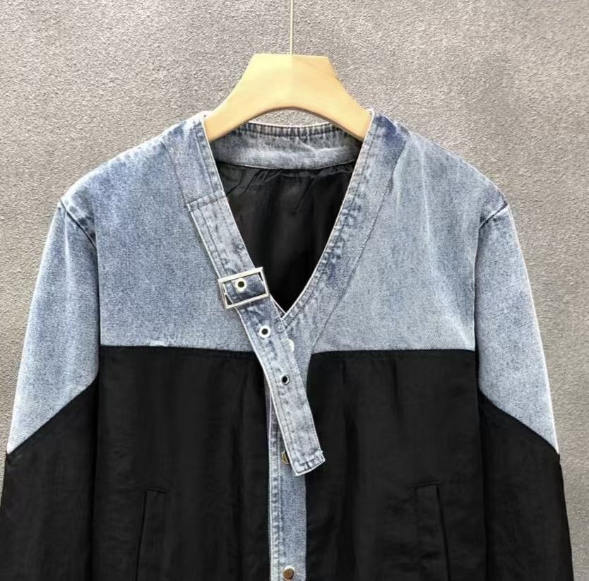 Vintage Denim & Woven Hybrid V-Neck Jacket Size M Size US M / EU 48-50 / 2 - 2 Thumbnail