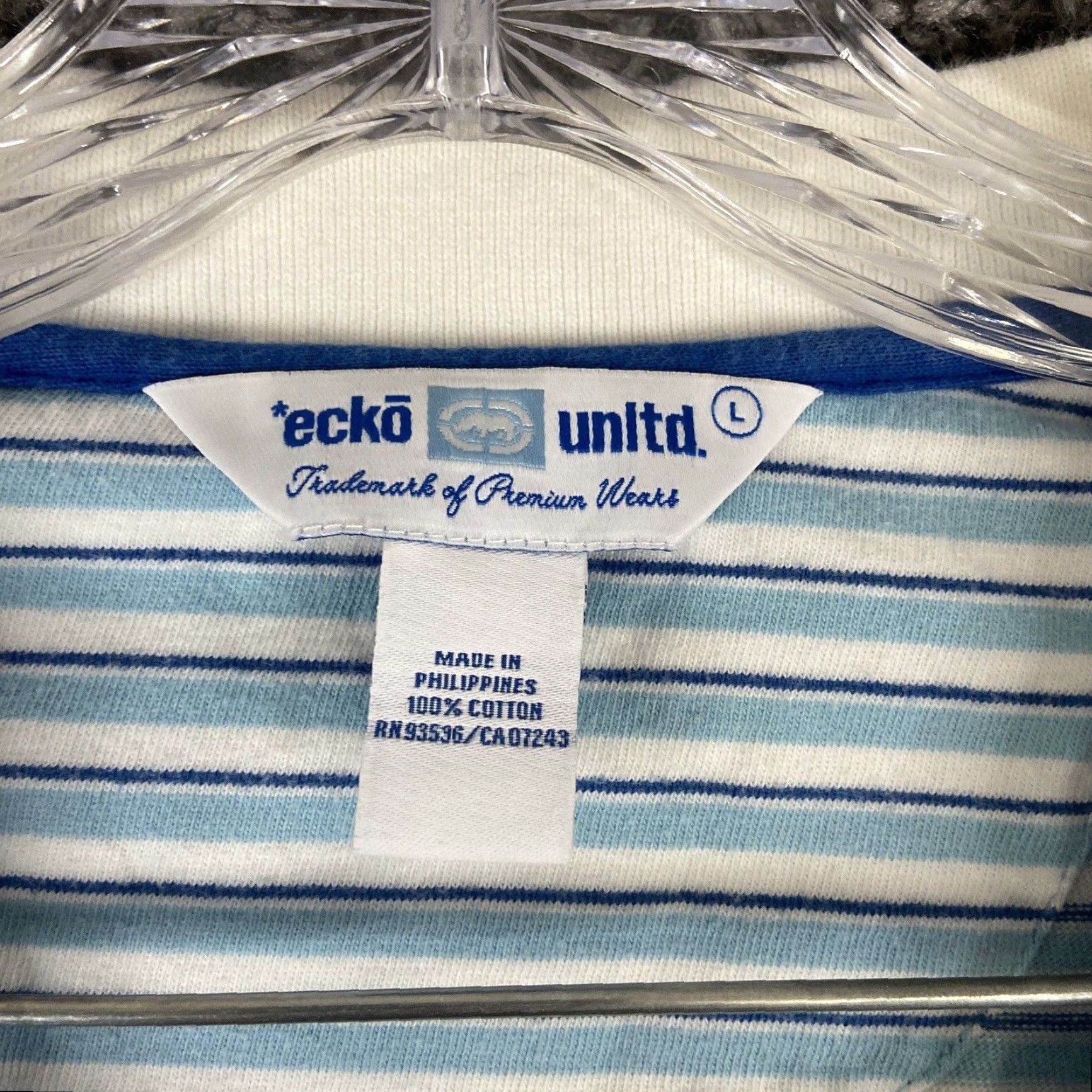 Ecko Unltd. ECKO UNLTD Polo Shirt Mens Large Blue Striped Short Sleeve Size US L / EU 52-54 / 3 - 6 Thumbnail
