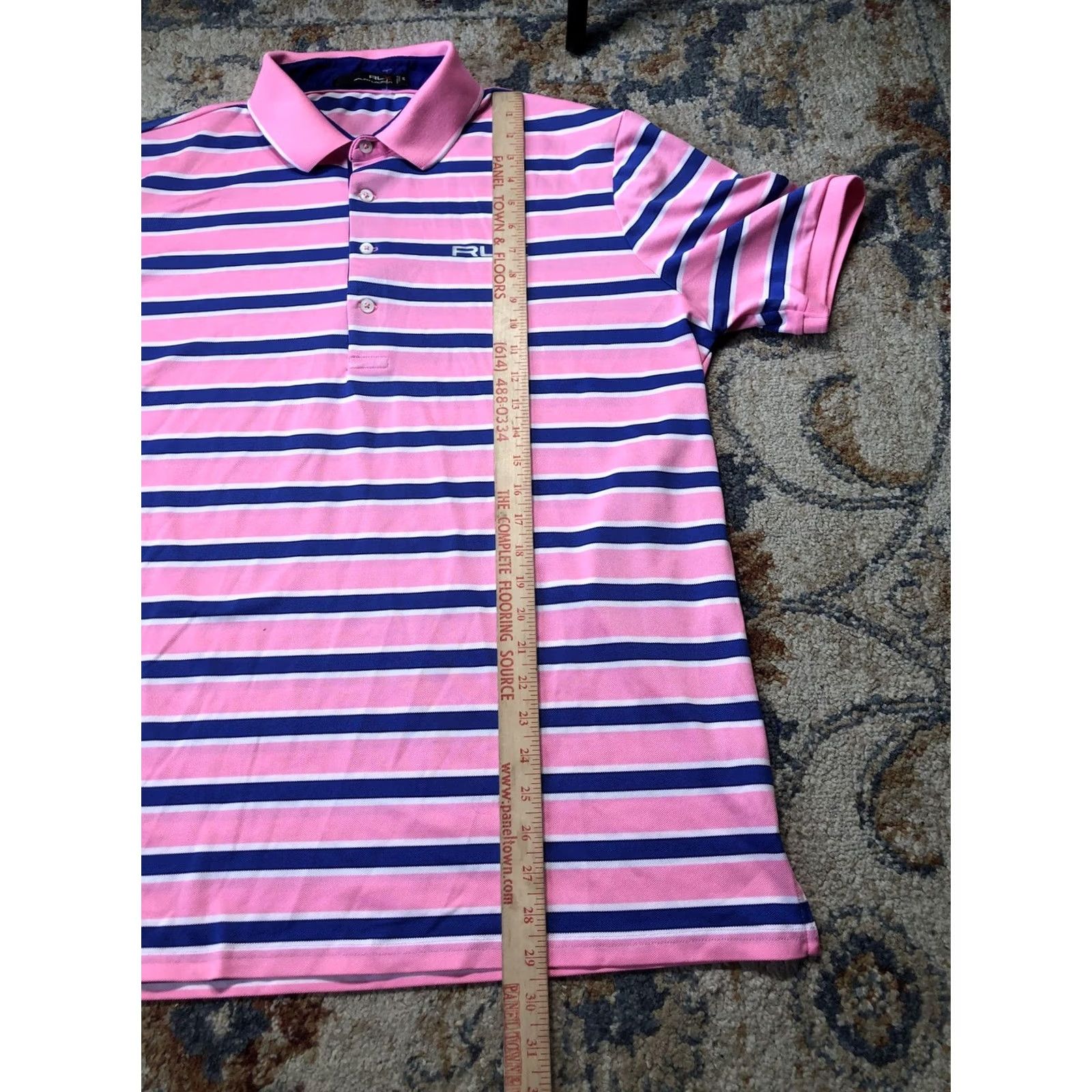 RLX Ralph Lauren RLX Ralph Lauren Polo Shirt Mens XL Pink Blue Striped Short Sleeve Golf Performance Moisture Wicking Logo Row Size US XL / EU 56 / 4 - 6 Thumbnail