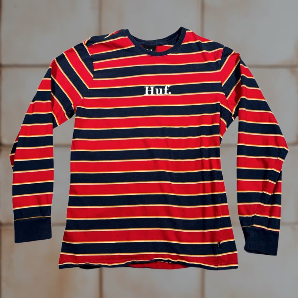 Huf HUF Shirt Adult LARGE Red Blue Yellow Striped Logo LS Y2K Skater Streetwear Front Chest Embroidered Size US L / EU 52-54 / 3 - 1 Thumbnail