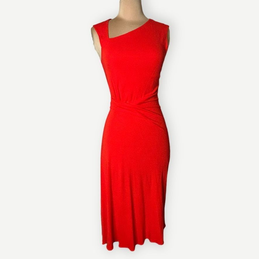 image of St John Couture NWT St. John Twist Midi Dress In Luxe Red Size 0 Captivating, Women's