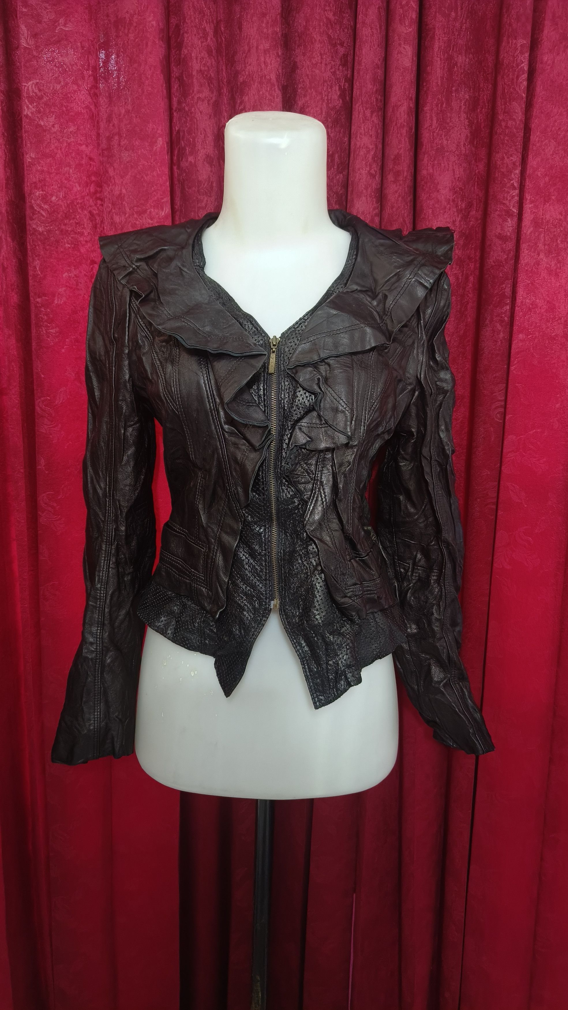 Vintage Vintage Y2K DOHO Women's Sheepskin Crumpled Leather Jacket Size S / US 4 / IT 40 - 2 Thumbnail
