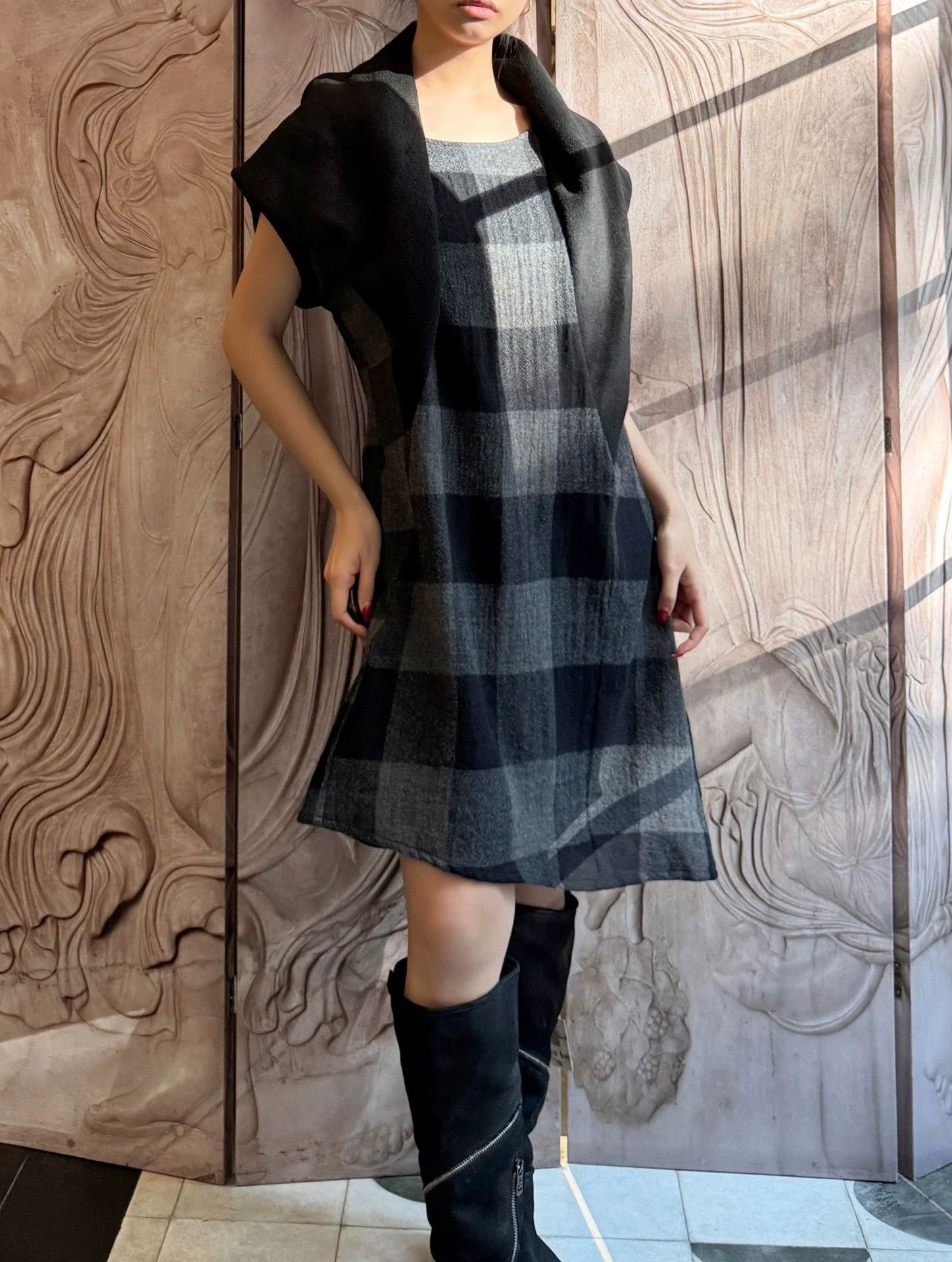 Vintage Japanese Vintage Wool Plaid Structured Collar Dress Size M / US 6-8 / IT 42-44 - 1 Thumbnail