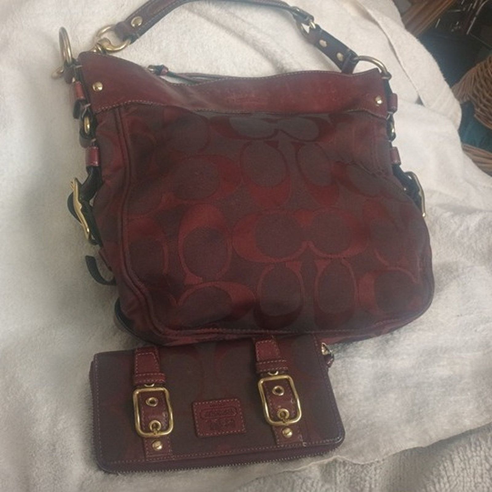 Coach Coach Zoe Hobo Signature Canvas Leather Bag& Matching Wallet Size ONE SIZE - 1 Thumbnail