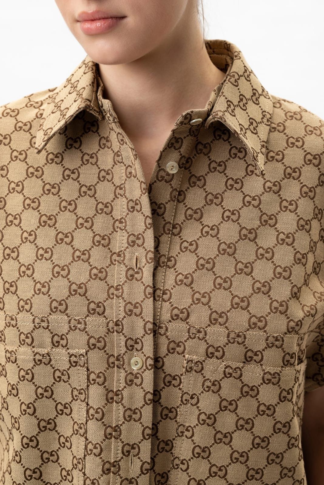 Gucci o1la5ras0526 GG Canvas Shirt in Beige Size M / US 6-8 / IT 42-44 - 3 Thumbnail
