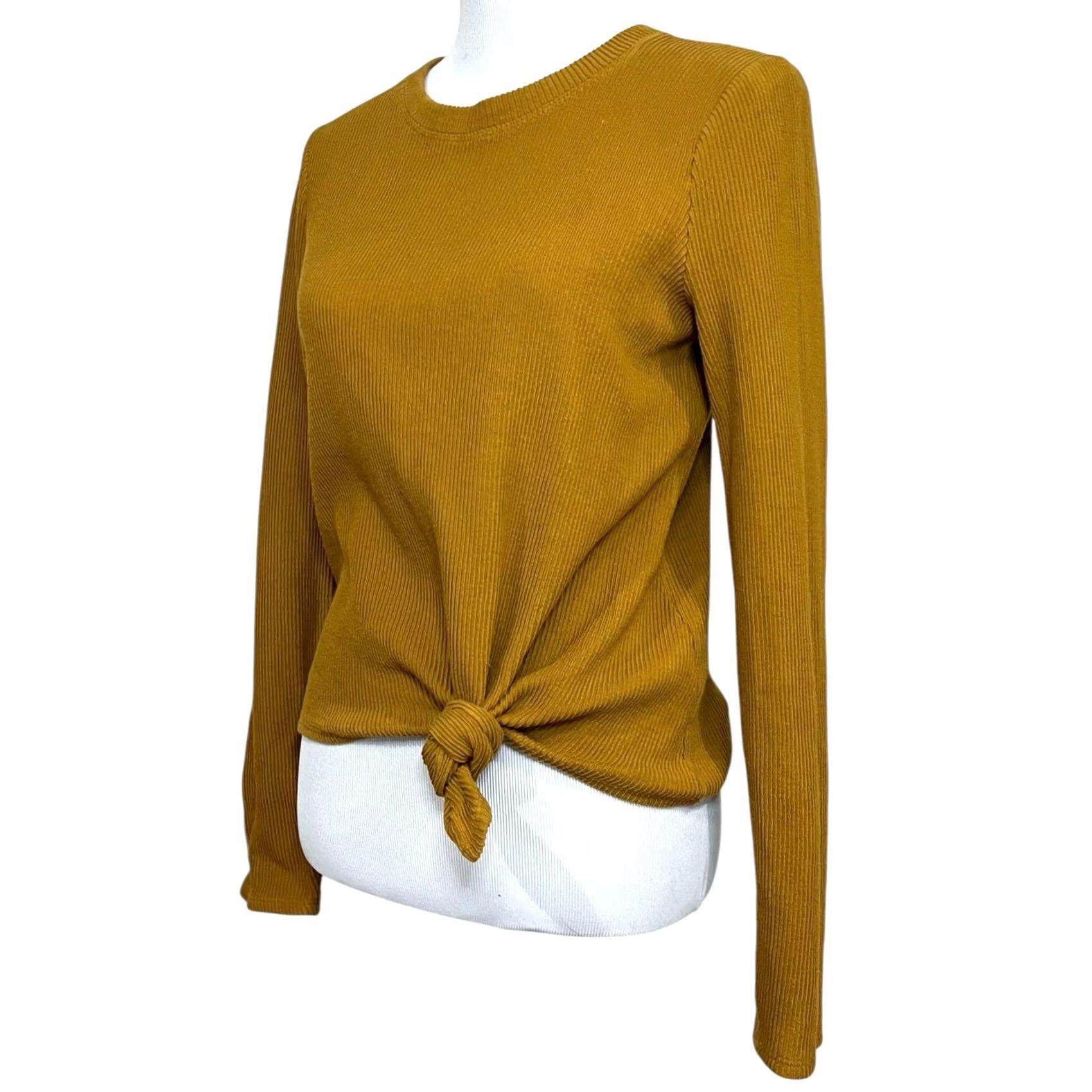 Madewell Madewell Texture & Thread Knot-Front Top Egyptian Gold Long Sleeve Sz M T-Shirt Women Modern Knit Knitwear Rolling Tie-Front? Size M / US 6-8 / IT 42-44 - 3 Thumbnail