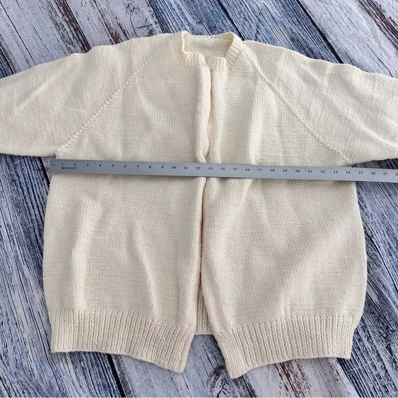 Handmade Hand Knit Cream Women's Open Cardigan Sweater Size XL / US 12-14 / IT 48-50 - 6 Thumbnail