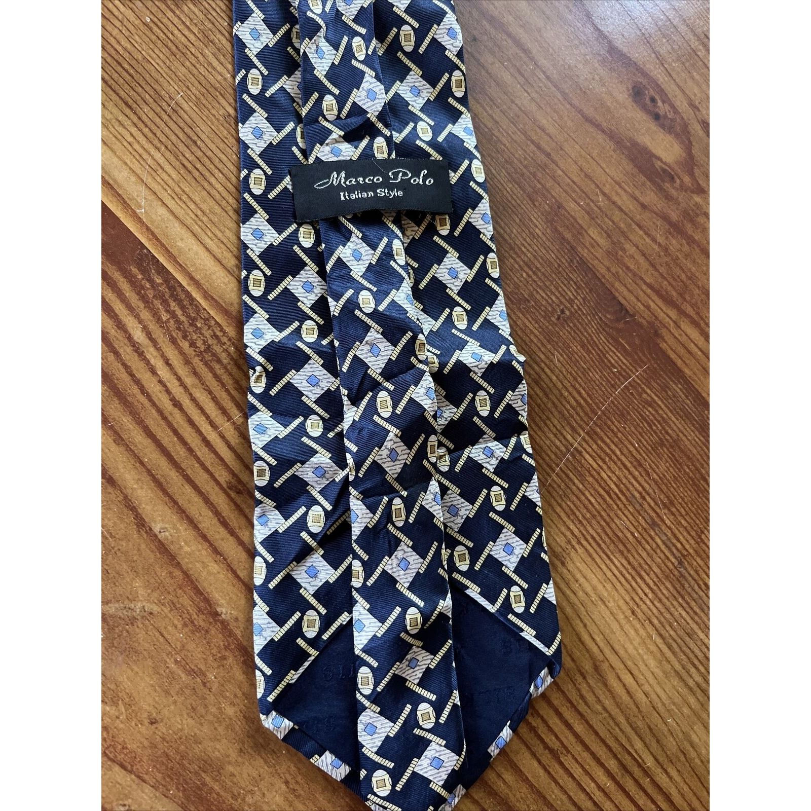Marc O'Polo Marco Polo Italian Style Men’s Navy Blue Geometric Silk tie Size ONE SIZE - 4 Thumbnail