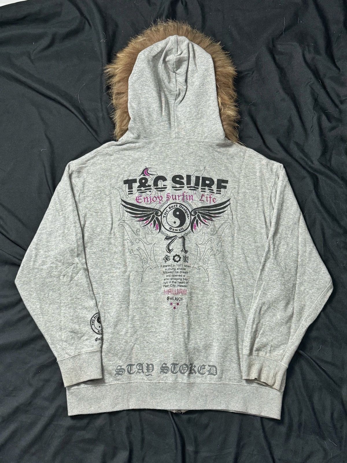 If Six Was Nine × Japanese Brand × Le Grande Bleu (L.G.B.) Faux Fur Tribal T&C Surf Poem Hoodie Size US L / EU 52-54 / 3 - 2 Thumbnail