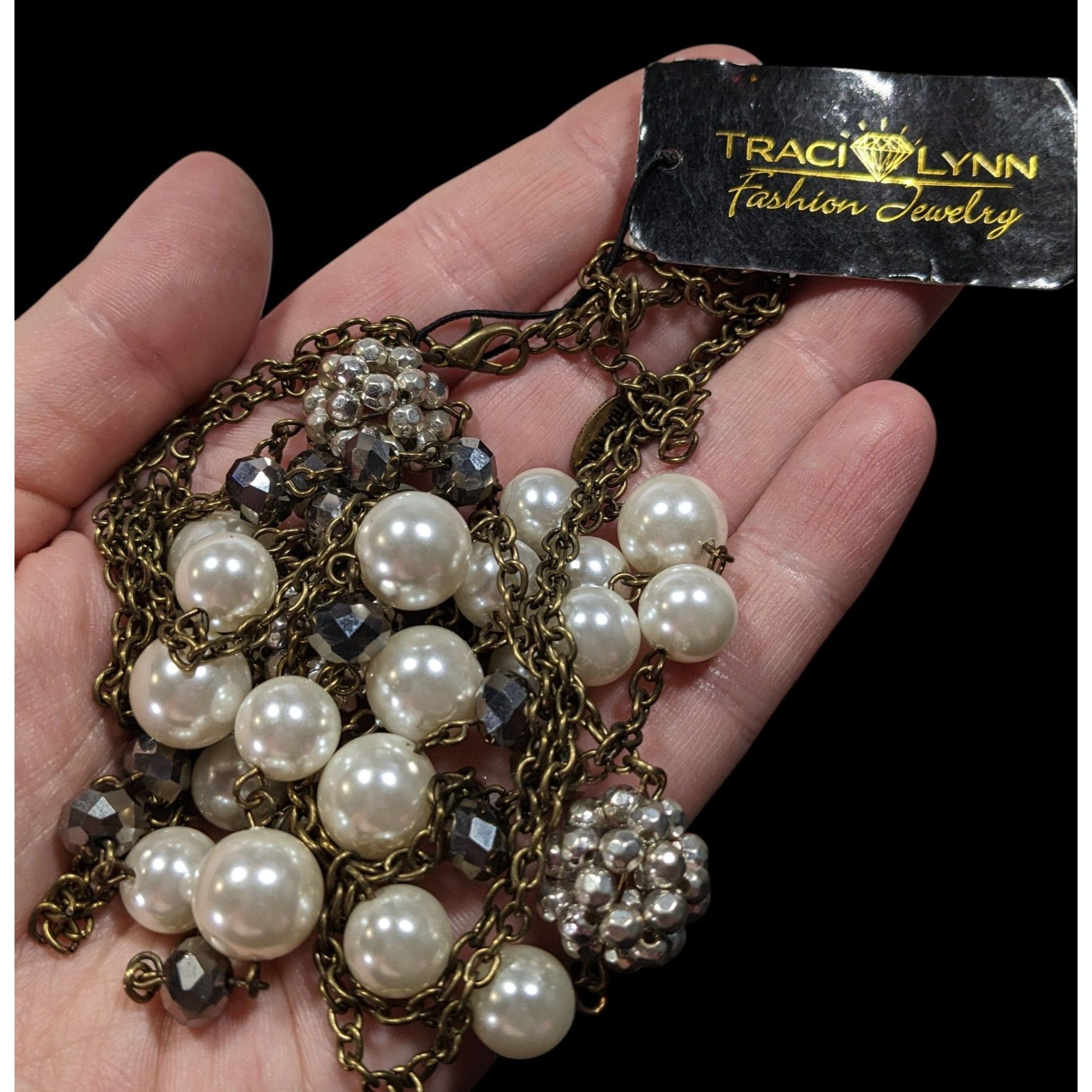 Other Vintage Traci Lynn Faux Pearl Rhinestone Layered Necklace Size ONE SIZE - 3 Thumbnail