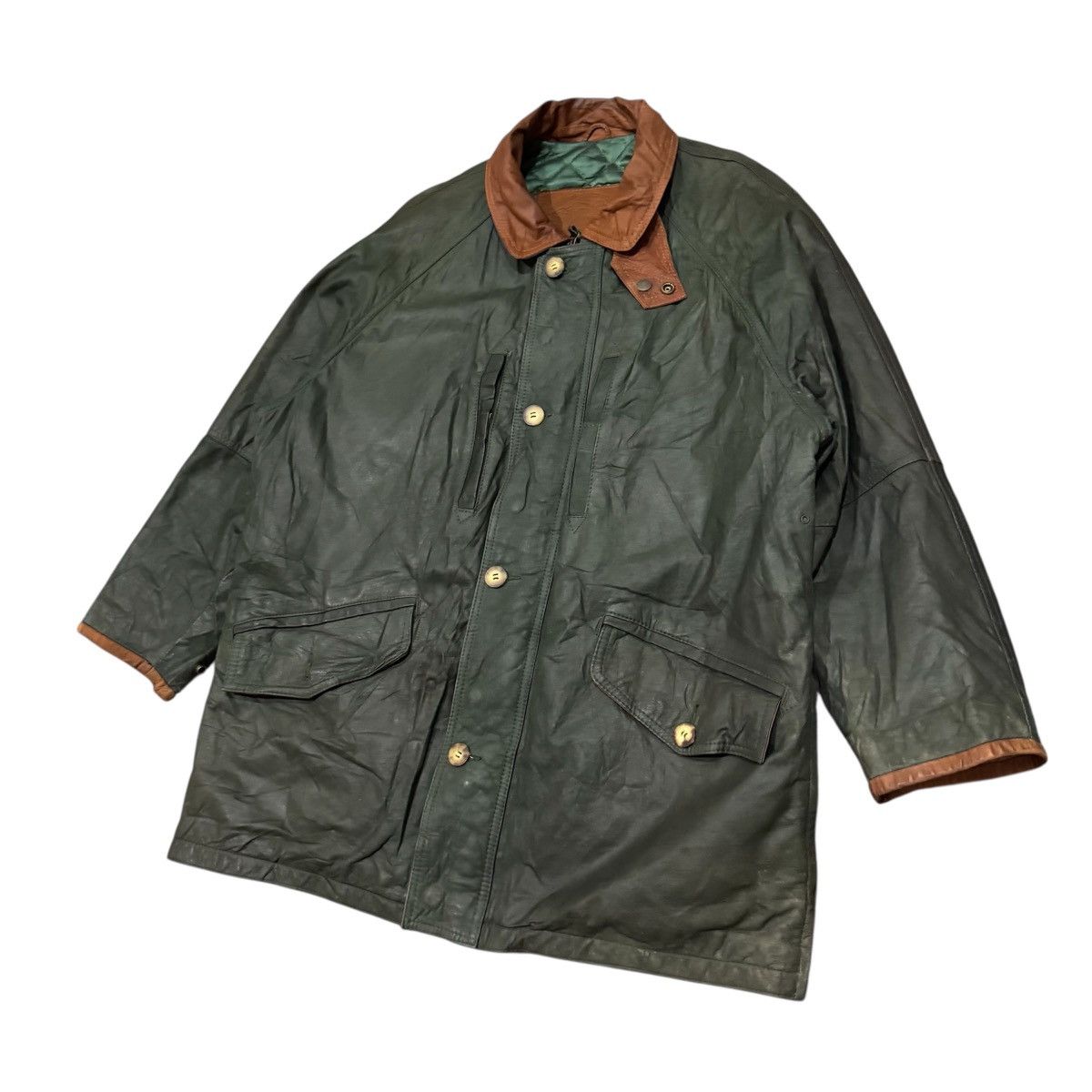 Genuine Leather Vtg Gruno & Chardin Leather Field Jacket Dark Forest Green Size US XL / EU 56 / 4 - 2 Thumbnail