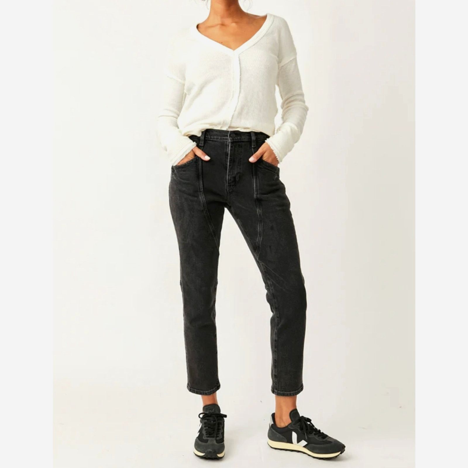 Free People Free People Beacon Mid Rise Slim Crop Jeans Black Quartz 30 Size 30" / US 8 / IT 44 - 2 Thumbnail