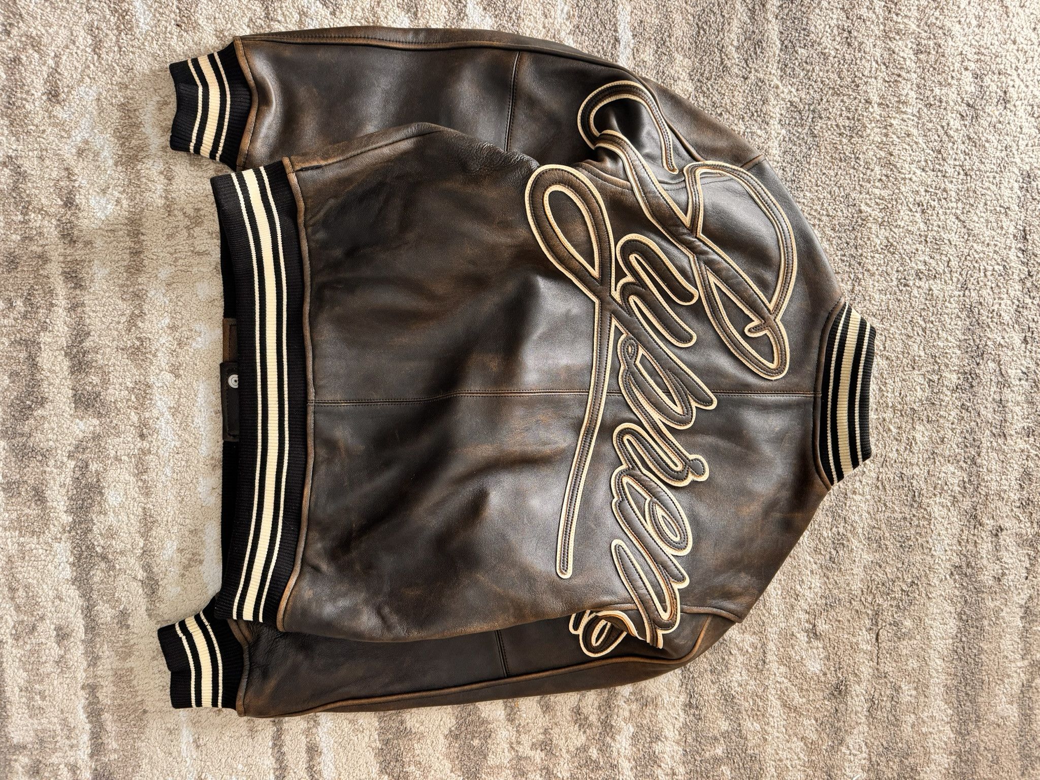 Supreme Supreme Worn Leather Varsity Jacket Black Medium