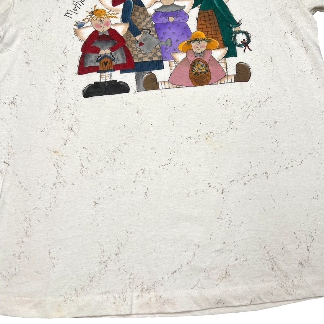 Fruit Of The Loom Vintage Mothers Earn Their Wings Everyday Ink Splatter Single Stitch T-Shirt L Mens Cotton White 90s 90’s Size US L / EU 52-54 / 3 - 6 Thumbnail