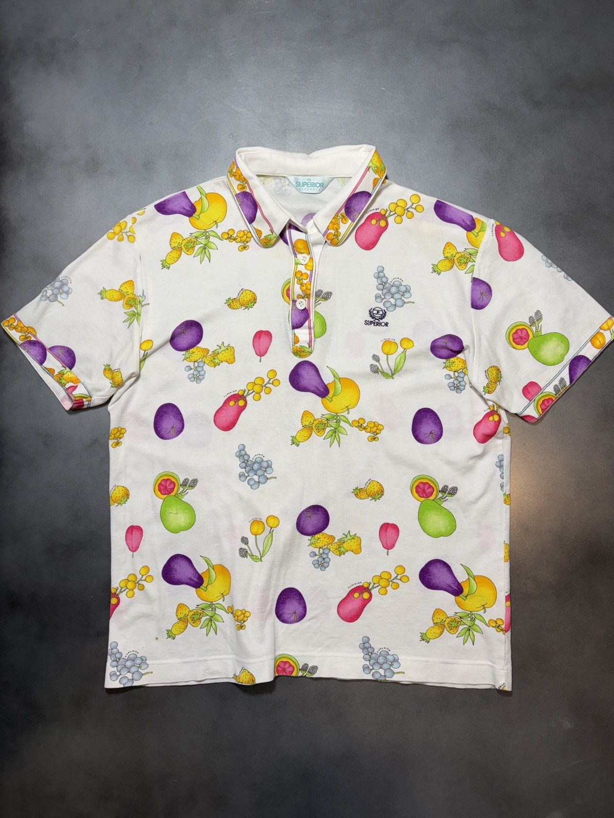 Vintage Vintage All Over Print Fruit Bowl Short Sleeve Polo Shirt Size US S / EU 44-46 / 1 - 1 Thumbnail
