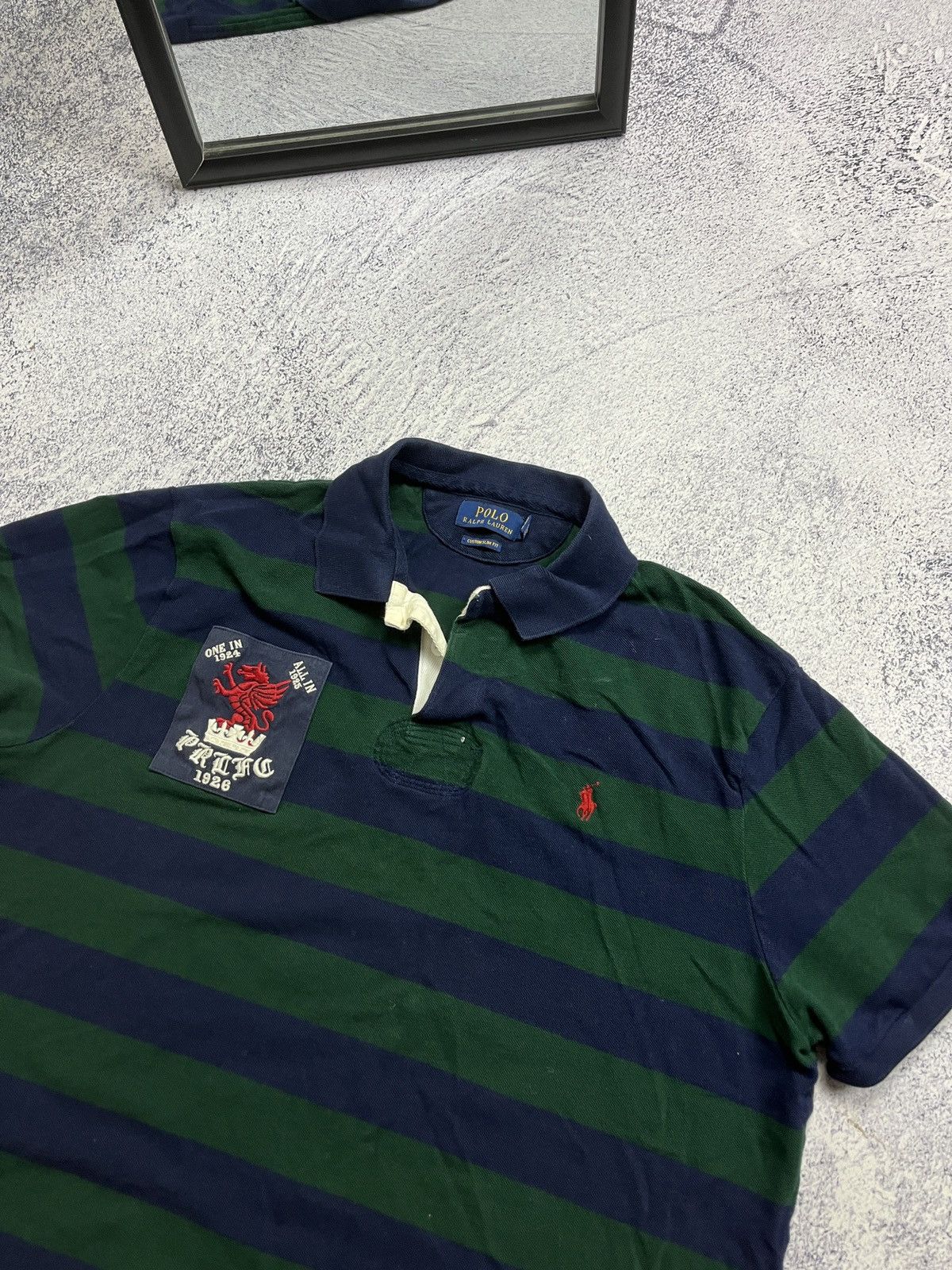 Polo Ralph Lauren × Ralph Lauren Polo Ralph Lauren Striped Rugby Polo Shirt RLPC Big Logo Y2K Size US L / EU 52-54 / 3 - 4 Thumbnail