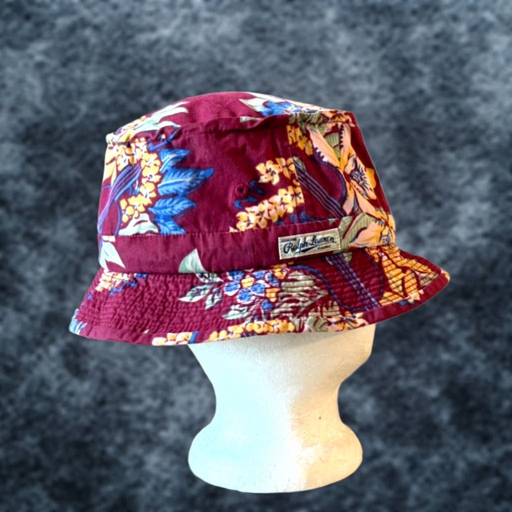 VINTAGE Polo Ralph Lauren Bucket Hat S/M Red Floral 90s Tropical Hawaiian Unisex Adults Everyday Casual