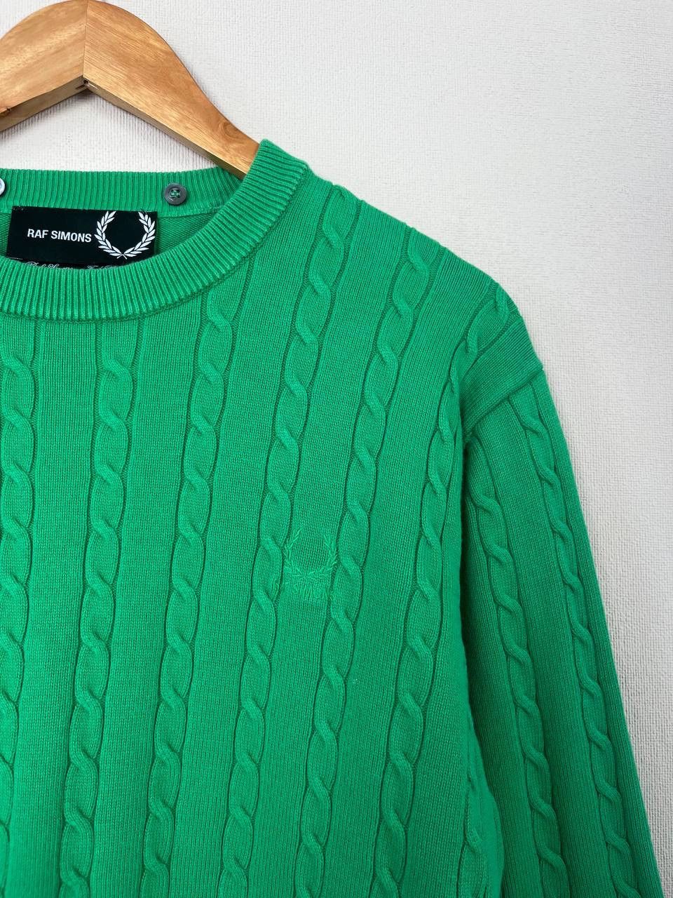 Fred Perry × Raf Simons Fred Perry Raf Simons Green Cable-Knit Crew Neck Sweater Size US M / EU 48-50 / 2 - 2 Thumbnail