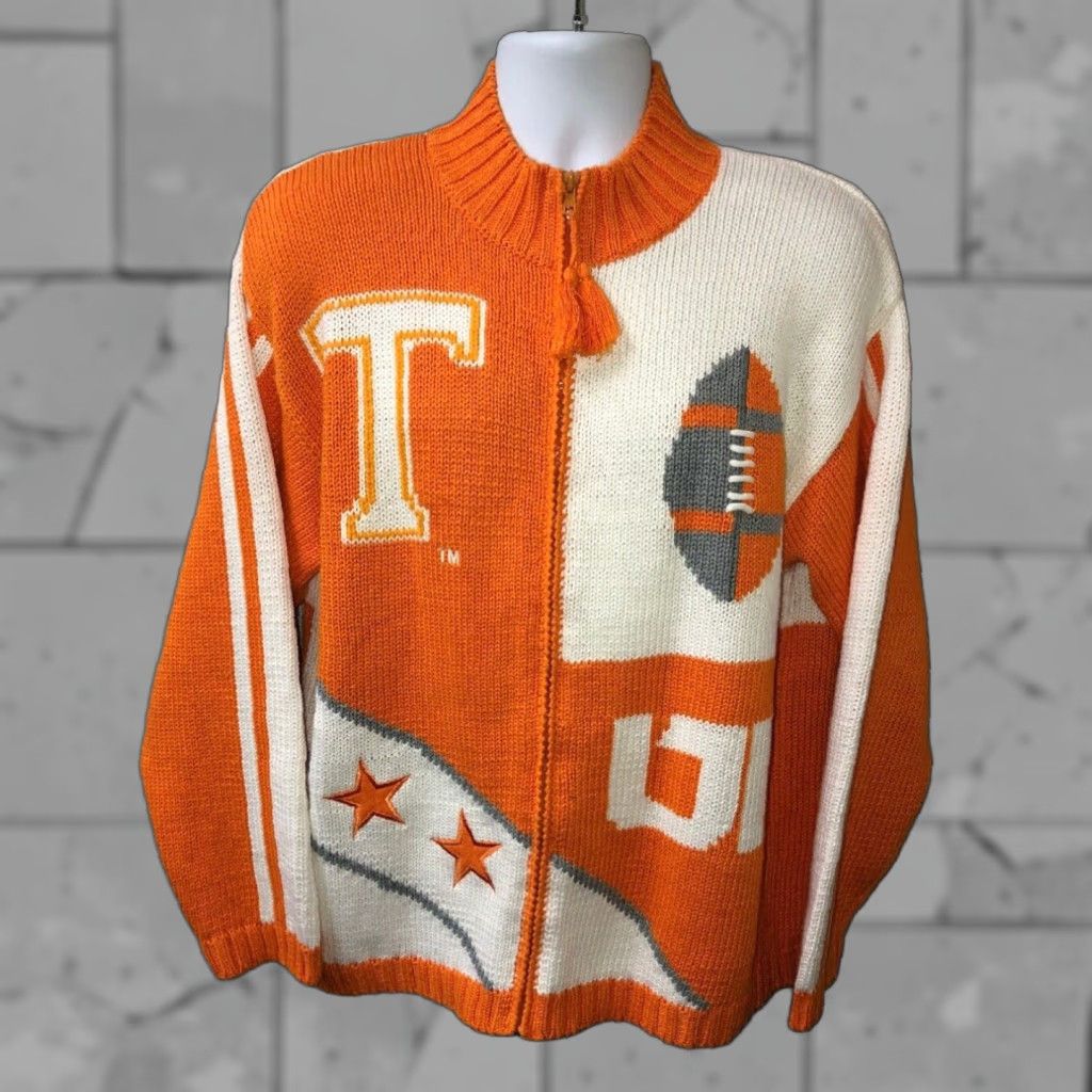Vintage Birch Bros Mens Full Zip Sweater Orange White XL Size US XL / EU 56 / 4 - 1 Thumbnail