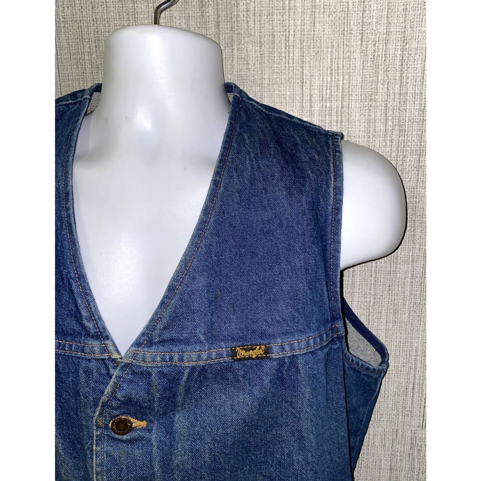 Wrangler Wrangler Men's Blue Denim Button Front Vest M Regular Casual Size US 31 - 2 Thumbnail