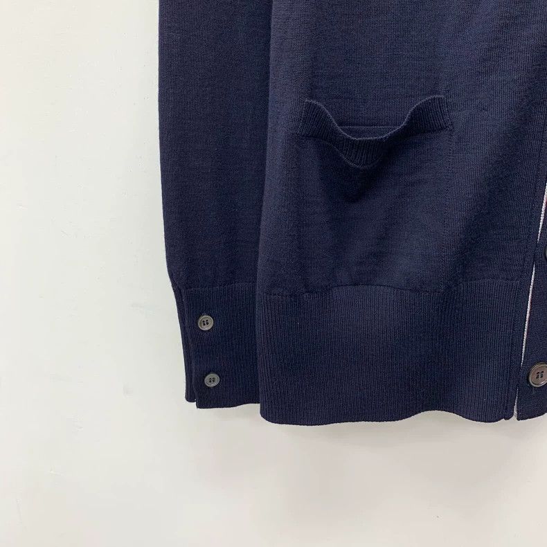 Thom Browne Thom Browne size4 Dark blue wool V-neck single row knitted Size US XL / EU 56 / 4 - 4 Thumbnail