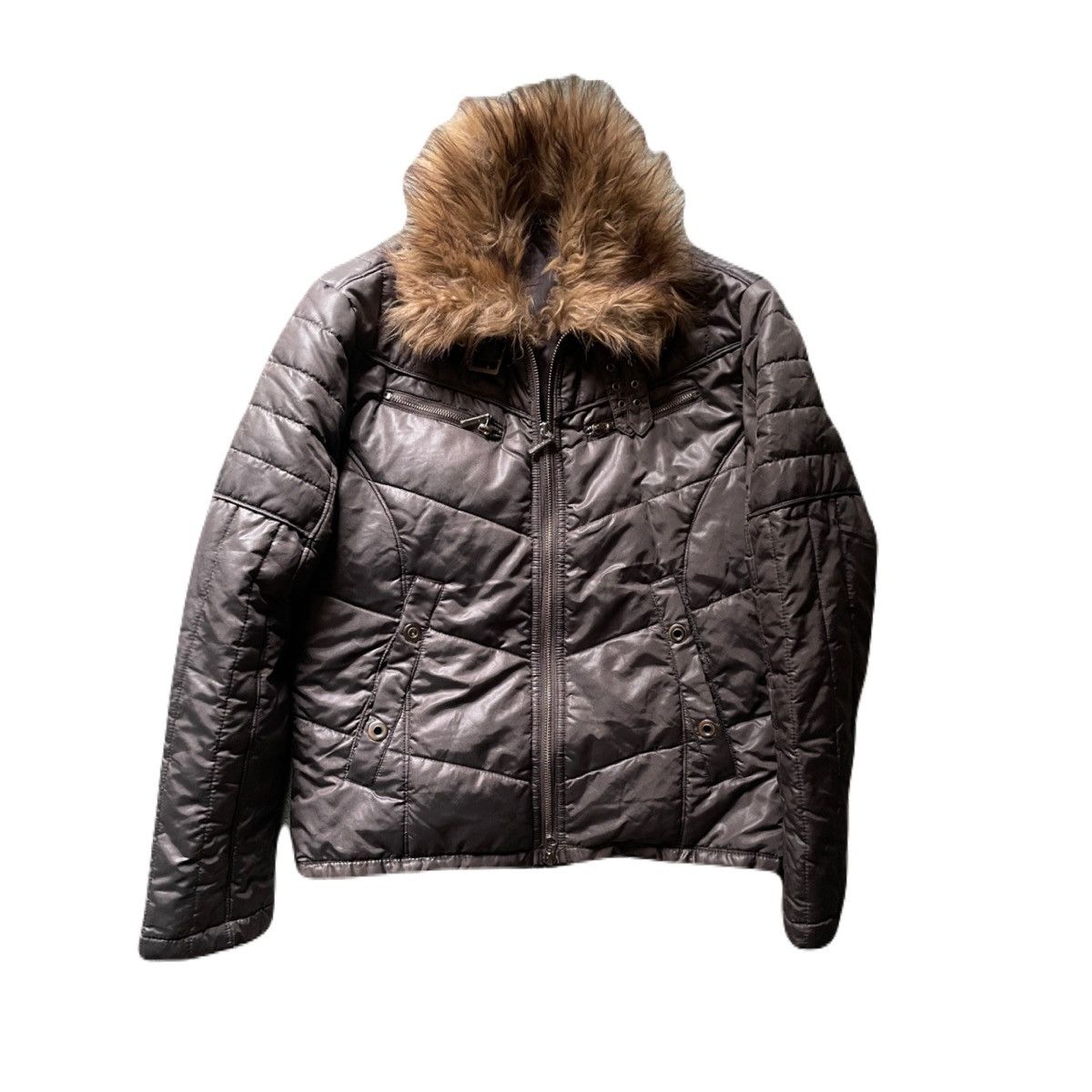 2000s Japanese archive Vkei Fur Military Zip Jacket
