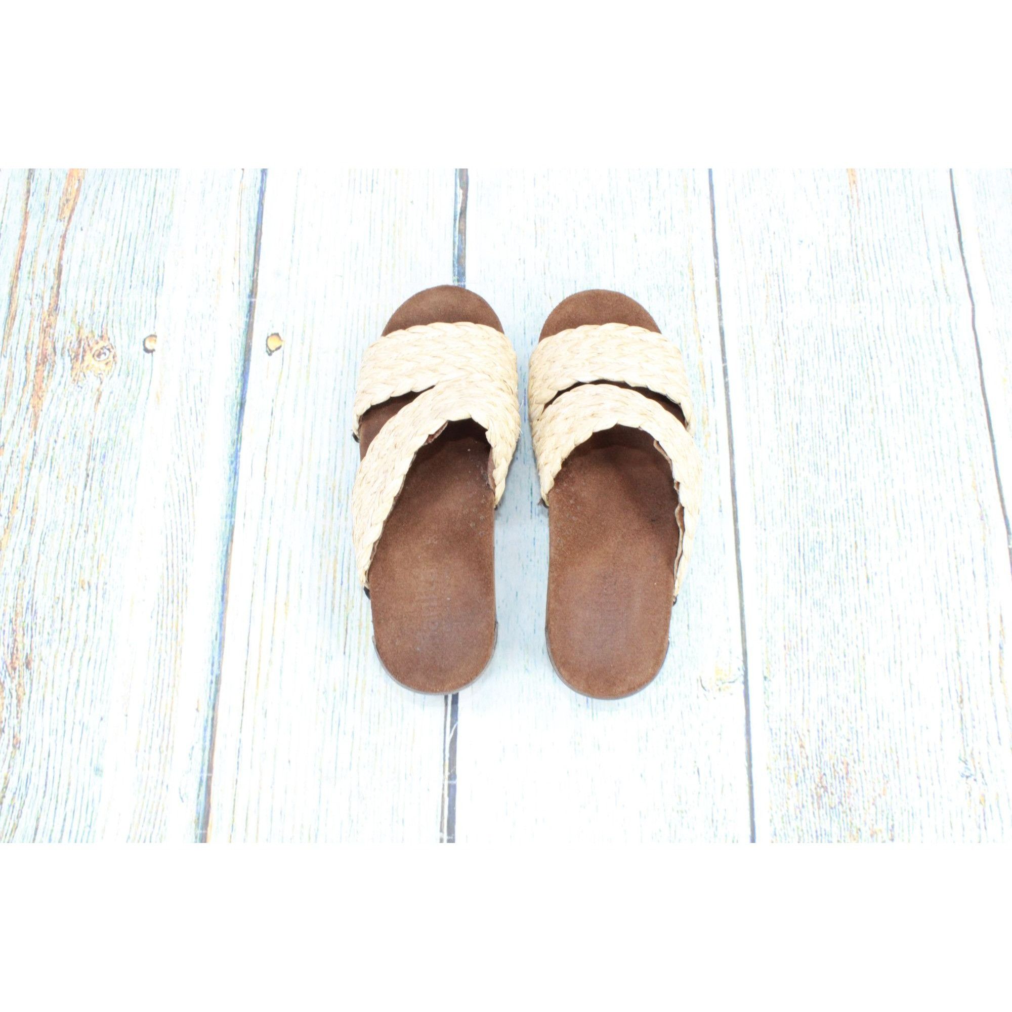 Other Sanita Cognac Braided Straw Raffia Wedge Sandals Size US 6 / IT 36 - 7 Thumbnail