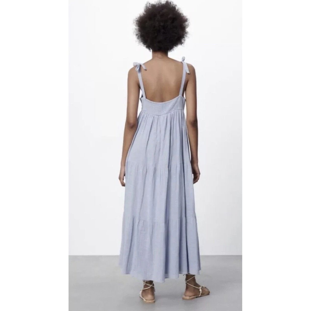 Zara Zara Blue Tie-Strap Tiered Maxi Dress With Smocked Back Size S / US 4 / IT 40 - 5 Thumbnail