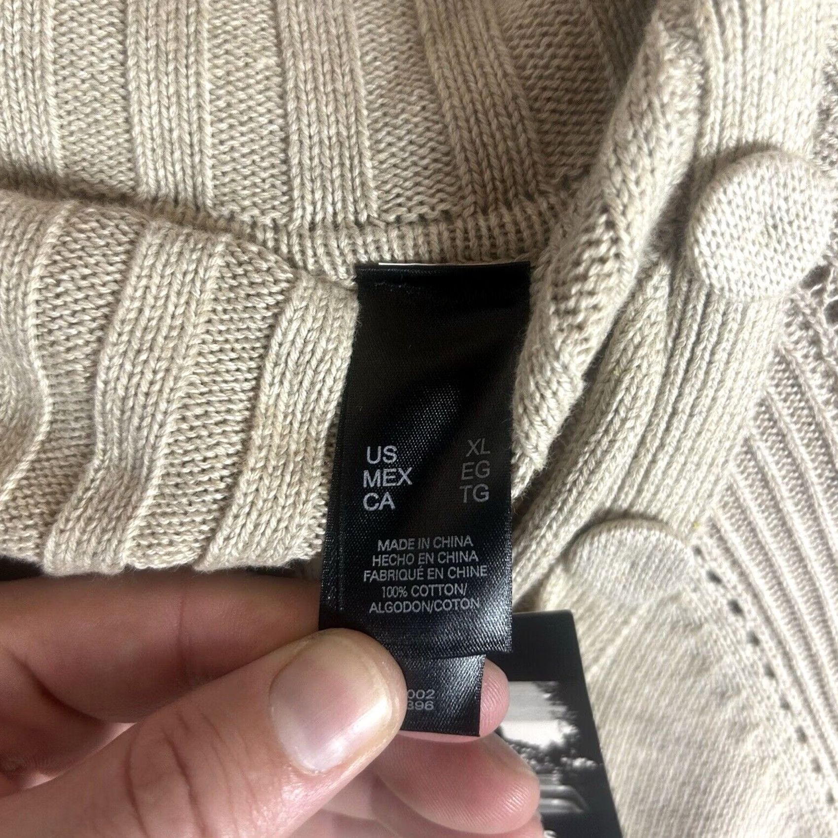 Liz Claiborne Axcess Womens XL Beige Knit Sweater Asymmetrical Button Collar Pullover Ribbed Detail Knit Long Sleeve Mock Neck Mock Lion? Size XL / US 12-14 / IT 48-50 - 6 Thumbnail