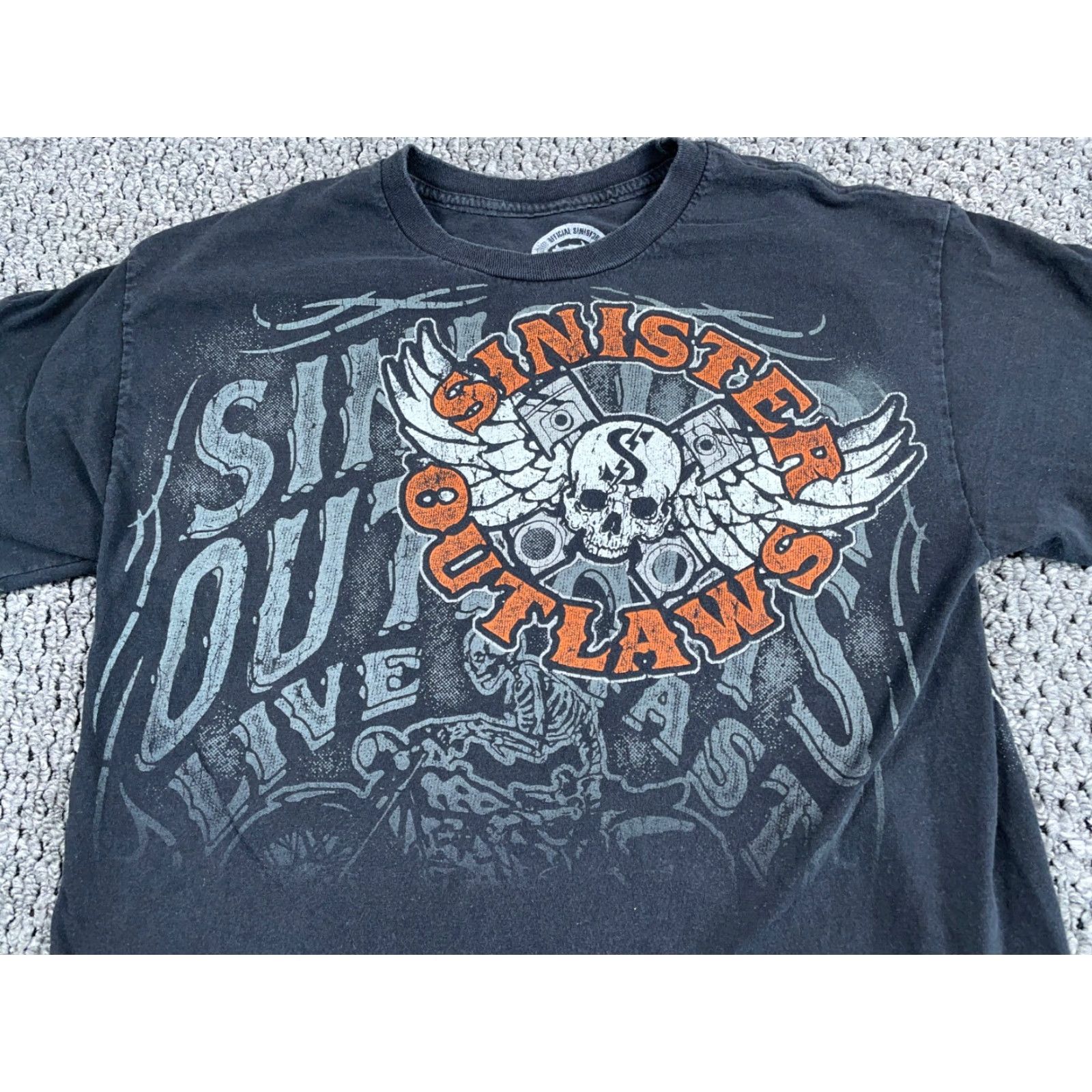 Doublet Sinister Outlaws T-Shirt Men's Medium Black Double-Sided Biker Motorcycle Retro 1990s Vintage Print Shirt Size US M / EU 48-50 / 2 - 7 Thumbnail