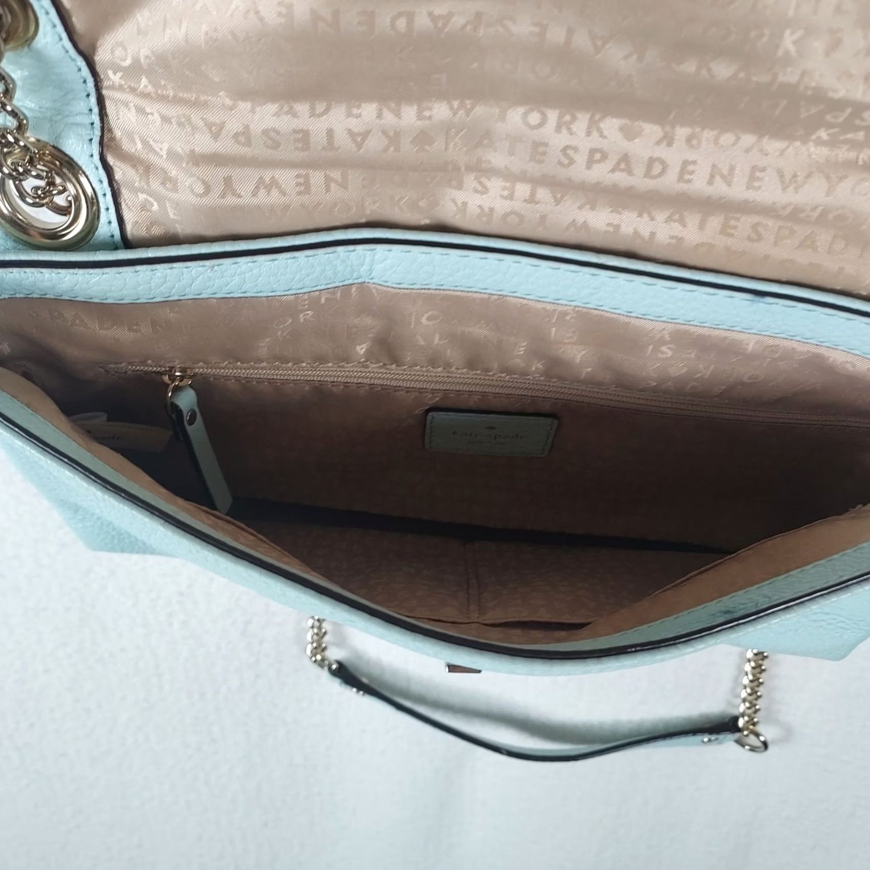 Vintage kate spade new york Quilted Pebbled Leather Turnlock Shoulder Bag Blue Gold Chain Women Size ONE SIZE - 7 Thumbnail