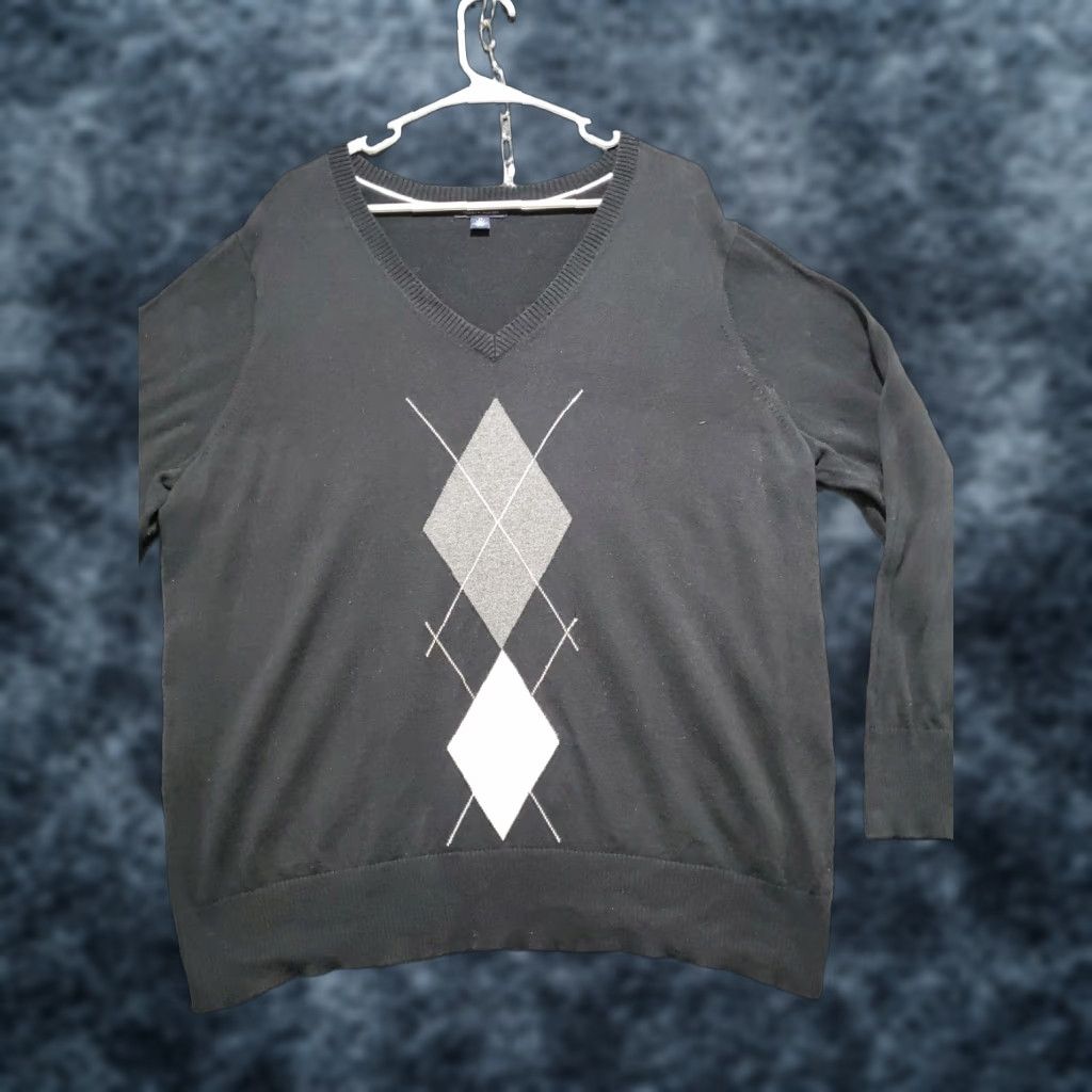 Tommy Hilfiger TOMMY HILFIGER Mens 2XL Black Argyle Preppy Pullover Knit V-Neck Sweater Size US XXL / EU 58 / 5 - 1 Thumbnail