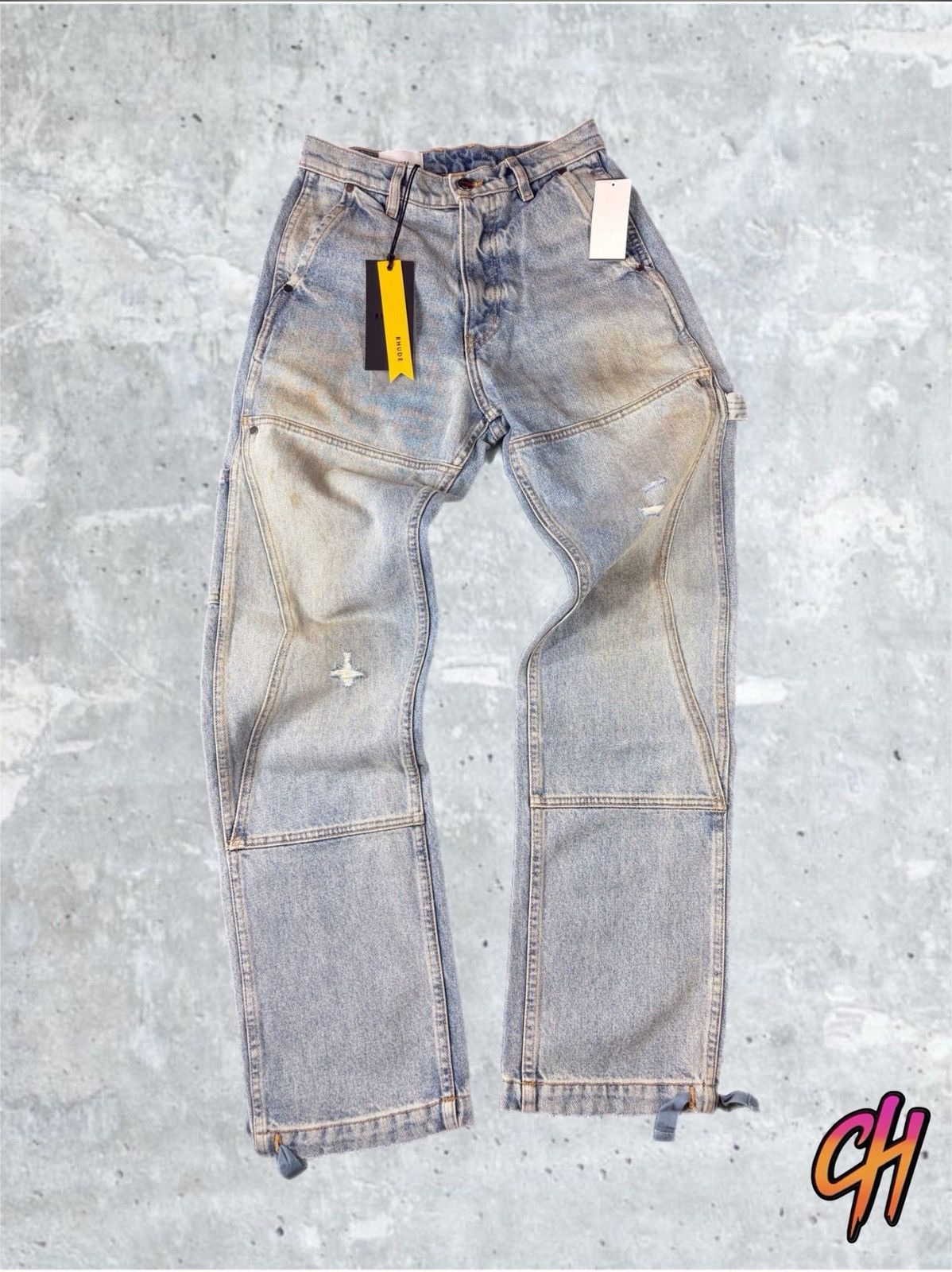 Rhude RHUDE Authentic Reza Denim Double Knee Indigo Pants Size US 34 / EU 50 - 1 Thumbnail