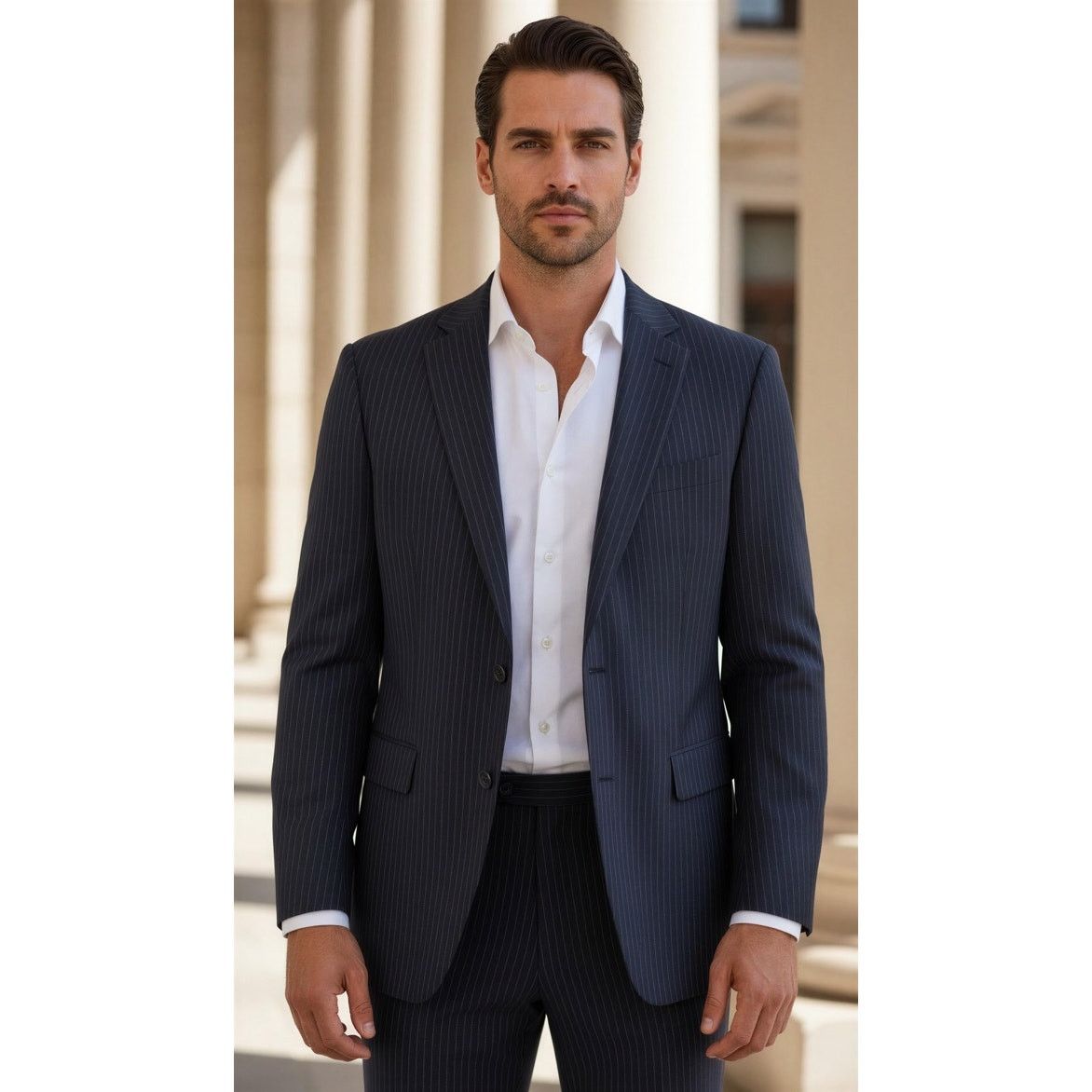 Jos. A. Bank Jos. A. Bank Men's Black Pinstripe Wool Suit Jacket Size 42L - 1 Thumbnail